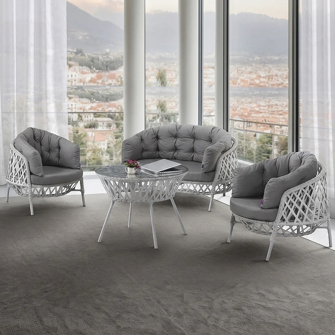 Viola 2+1+1 Beyaz Bahçe Balkon Oturma Koltuk Takımı 
