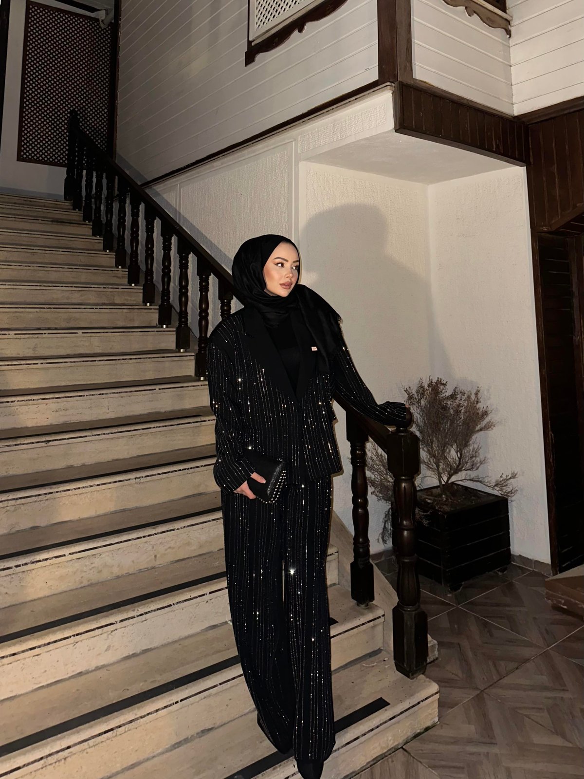  Premium Parlak Taşlı Pantolonlu Takım