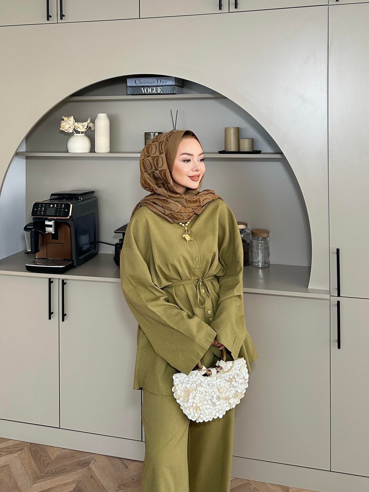 Aisha Keten Pantolonlu Takım Yağ Yeşili
