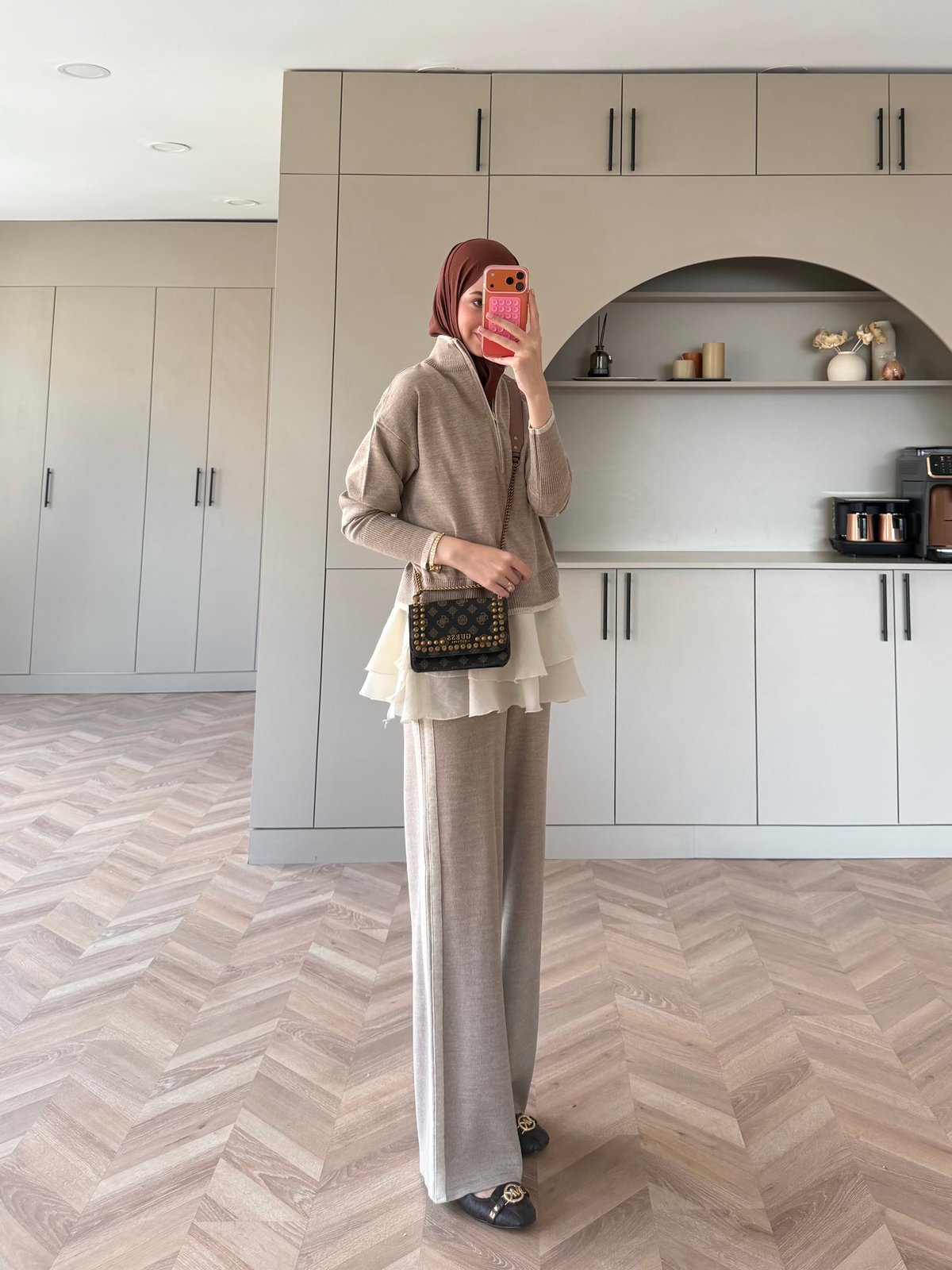 Aksis Fırfır Detaylı Triko Pantolonlu Takım Vizon (1143)