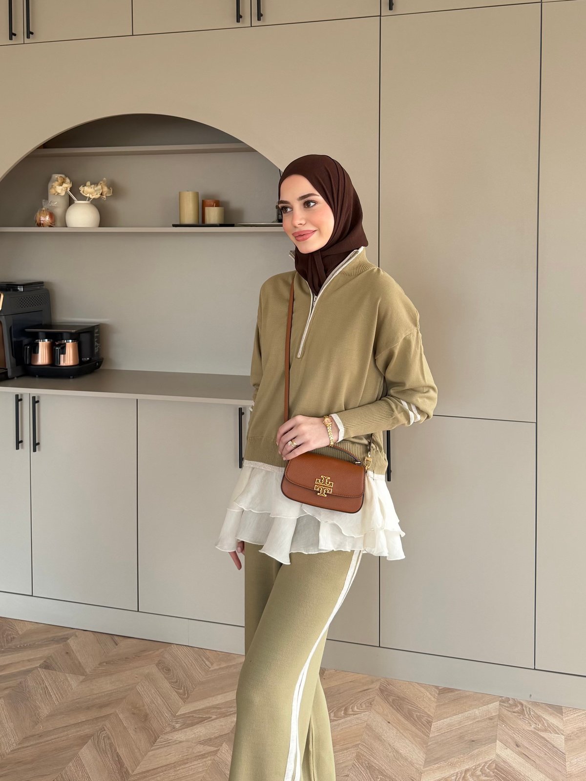 Aksis Fırfır Detaylı Triko Pantolonlu Takım Haki (1143)
