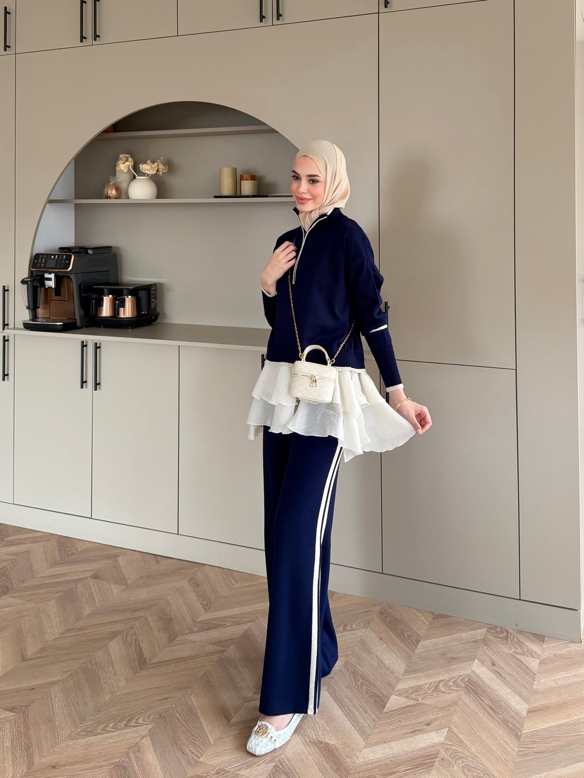 Aksis Fırfır Detaylı Triko Pantolonlu Takım Lacivert (1143)