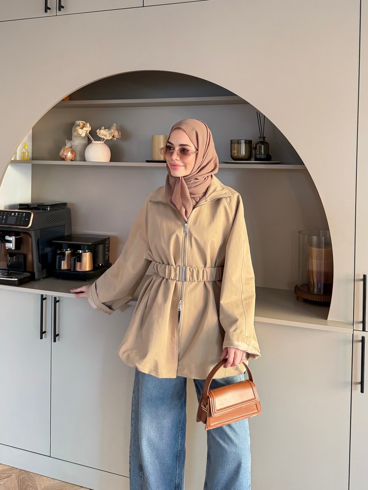 Alara Fermuarlı Trenç Camel (4561)