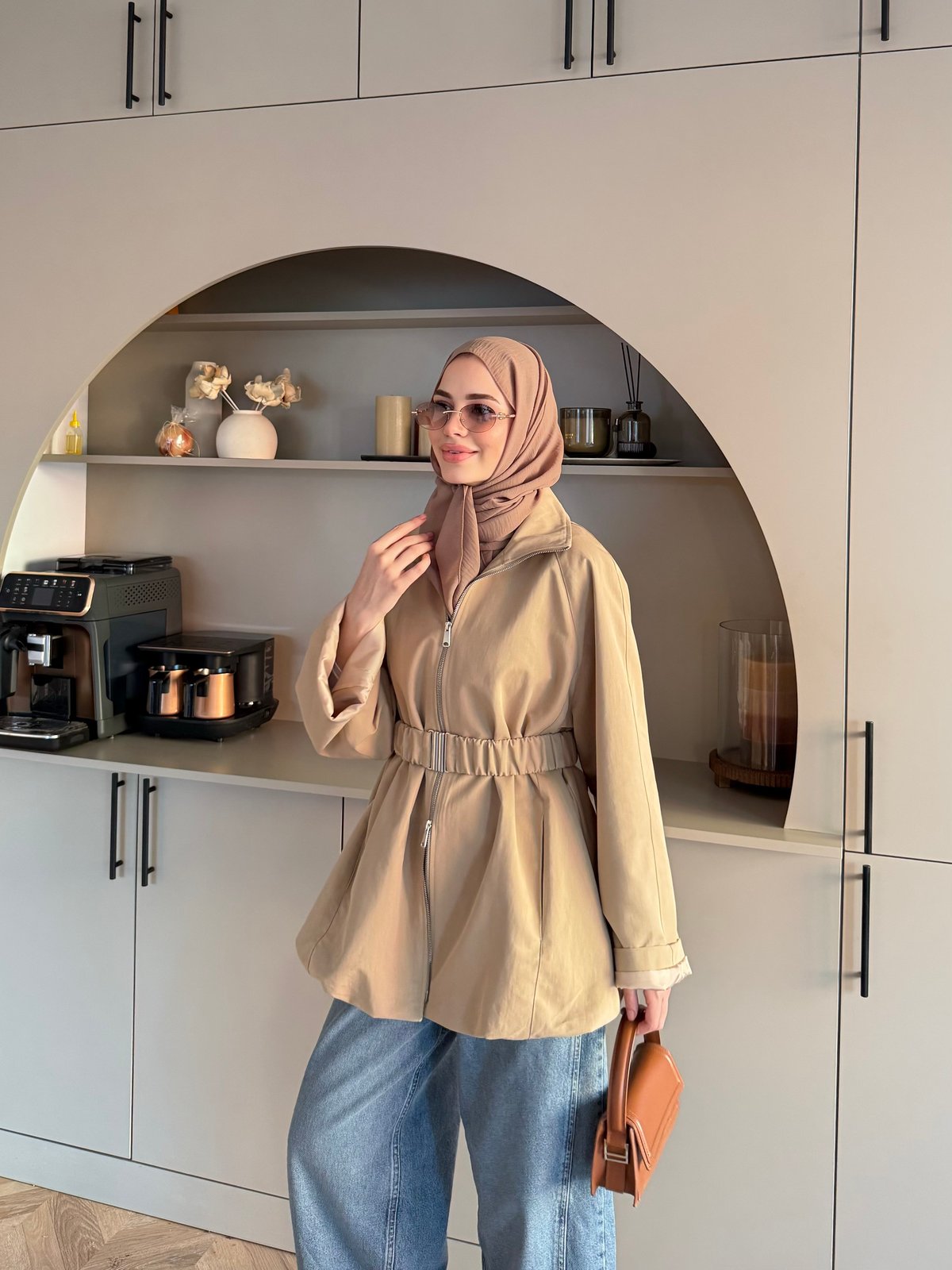 Alara Fermuarlı Trenç Camel (4561)