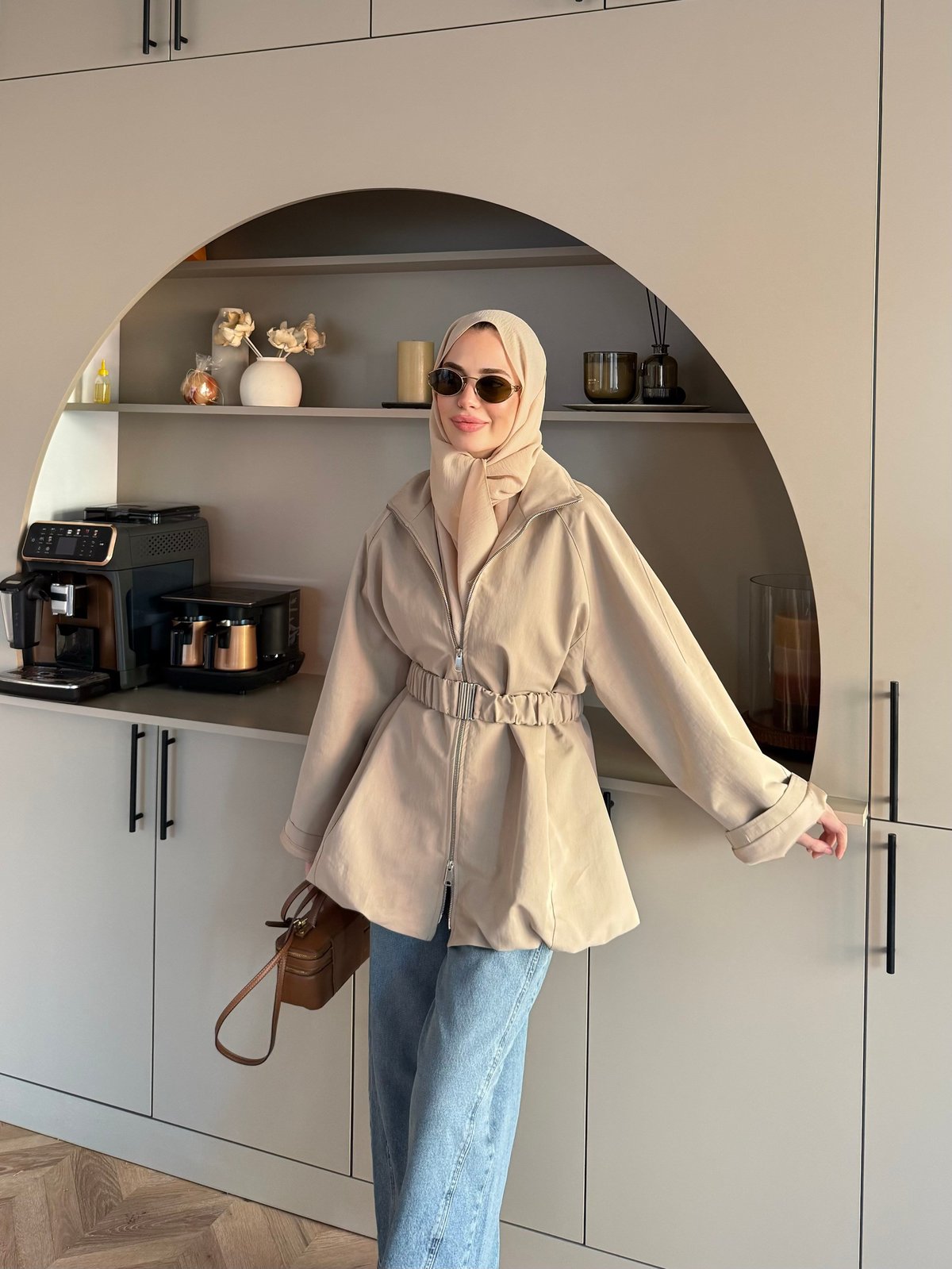 Alara Fermuarlı Trenç Kum (4561)