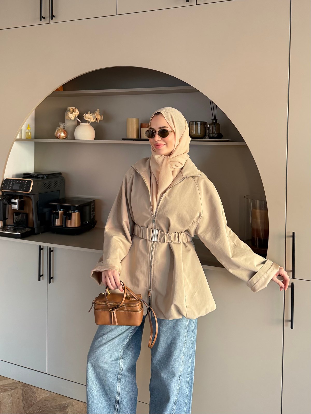 Alara Fermuarlı Trenç Kum (4561)