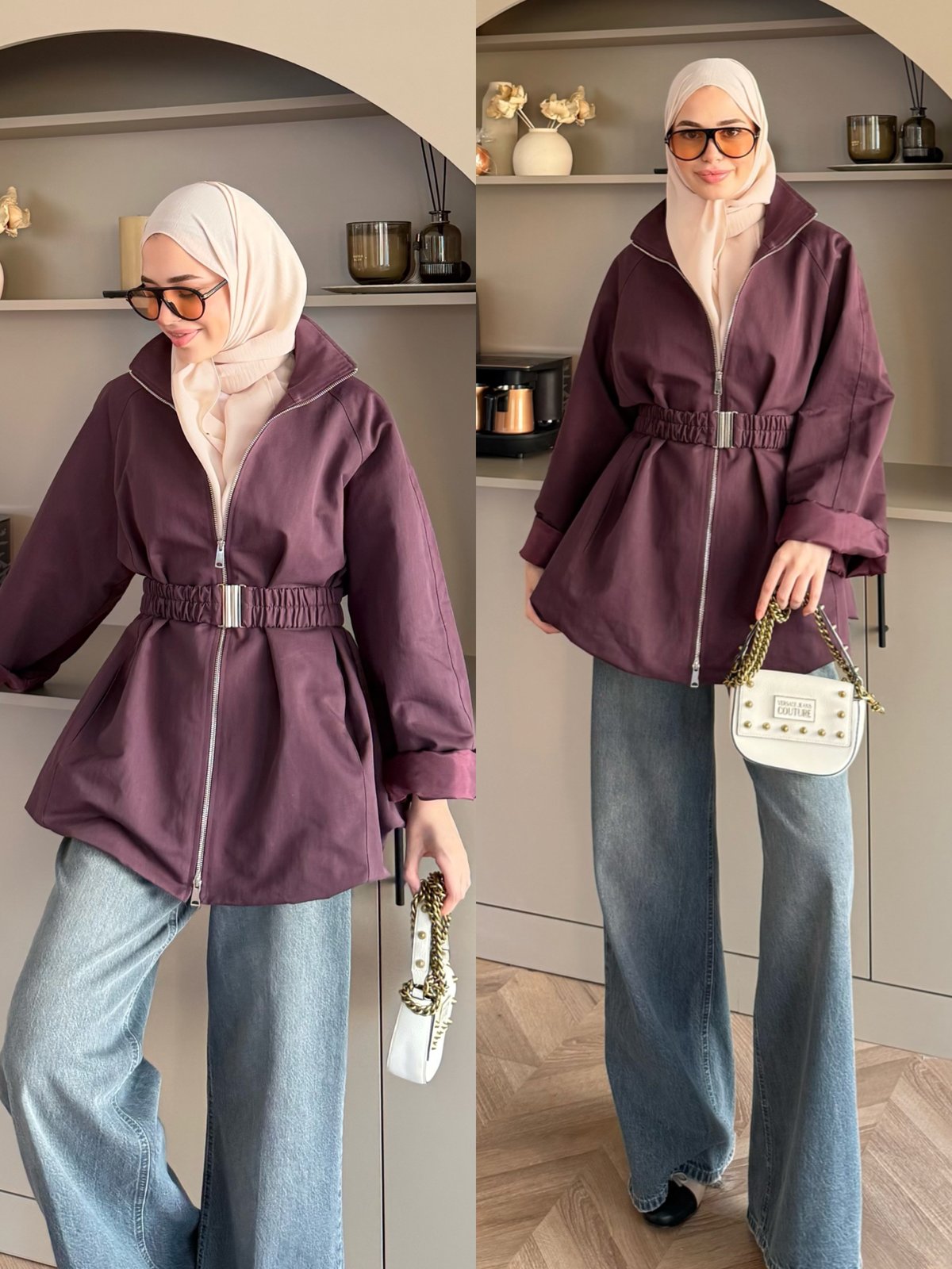 Alara Fermuarlı Trenç Mürdüm (4561)