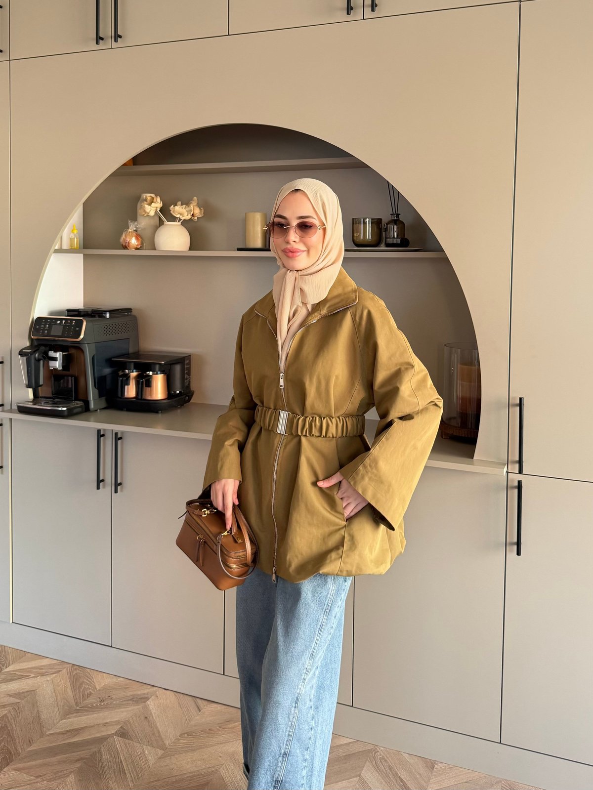 Alara Fermuarlı Trenç Yağ Yeşili (4561)