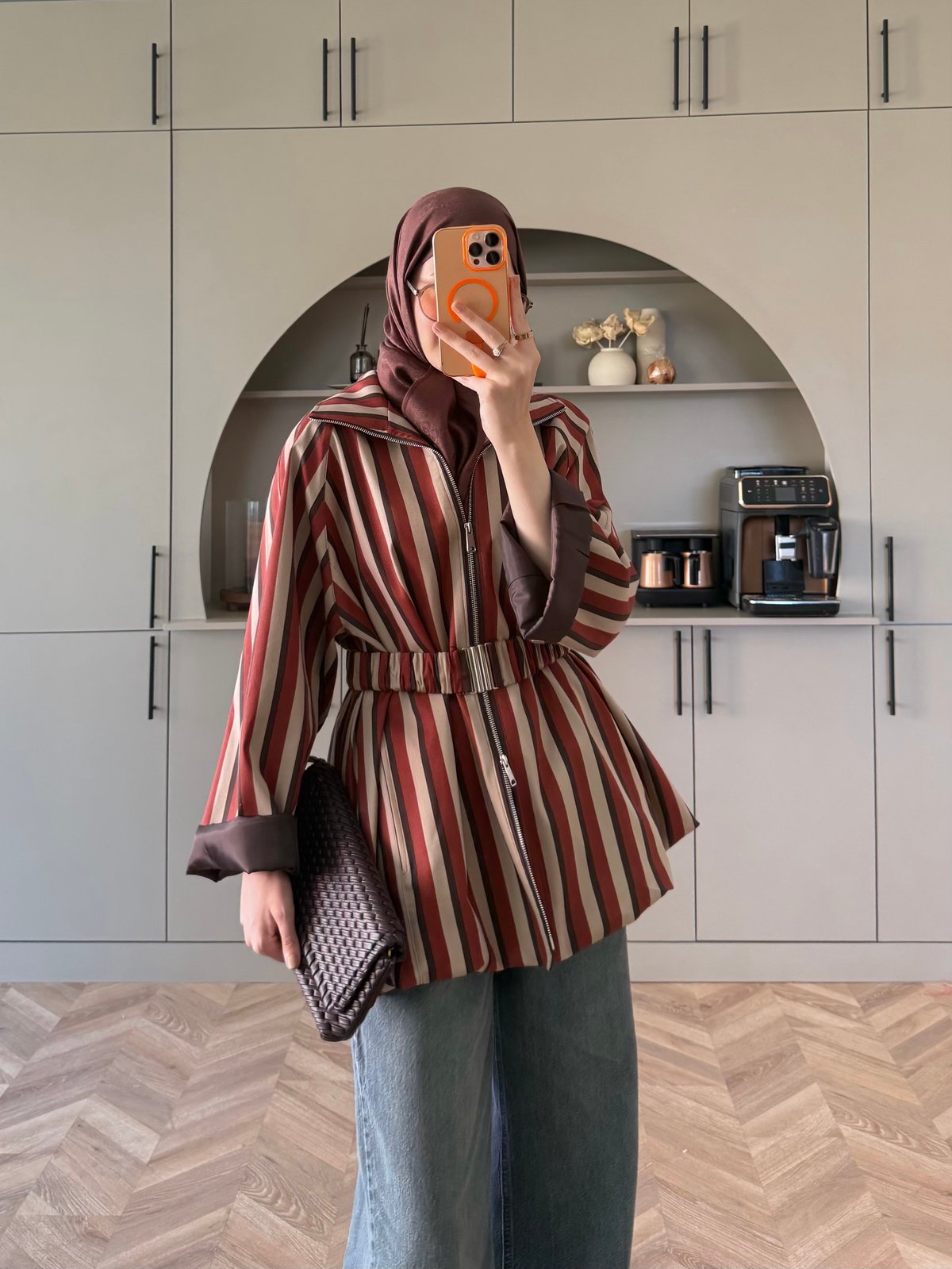 Alessi Kalın Çizgili Ceket Bej-Turuncu (4562)