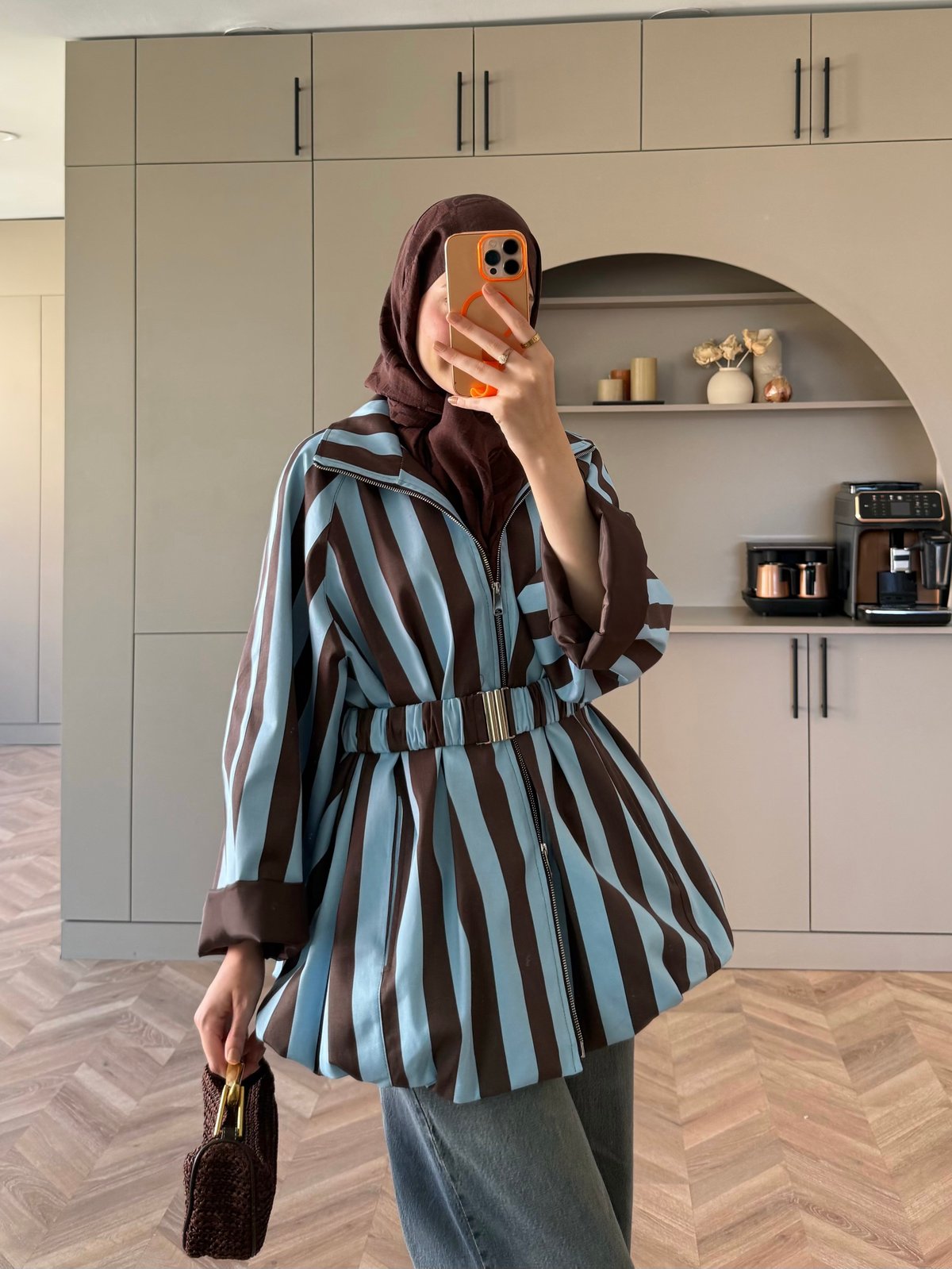 Alessi Kalın Çizgili Ceket Mavi-Kahve (4562)