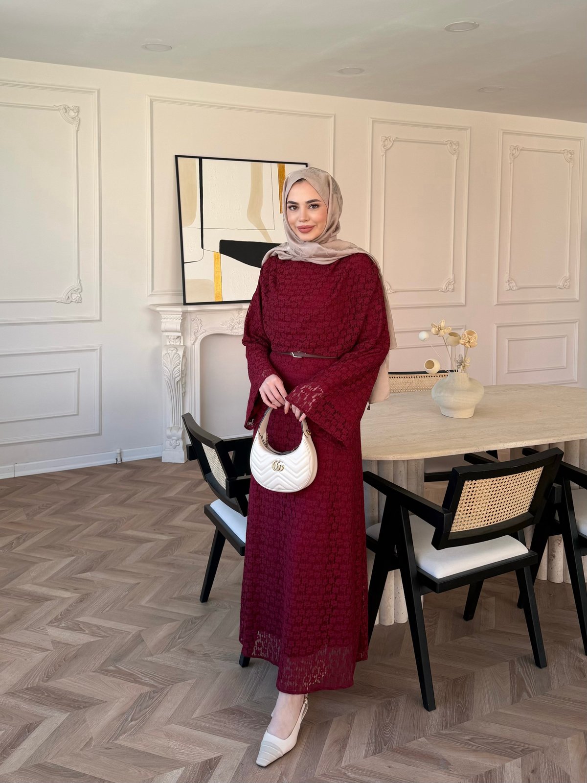 Allure Dantel Elbise Bordo (4465)