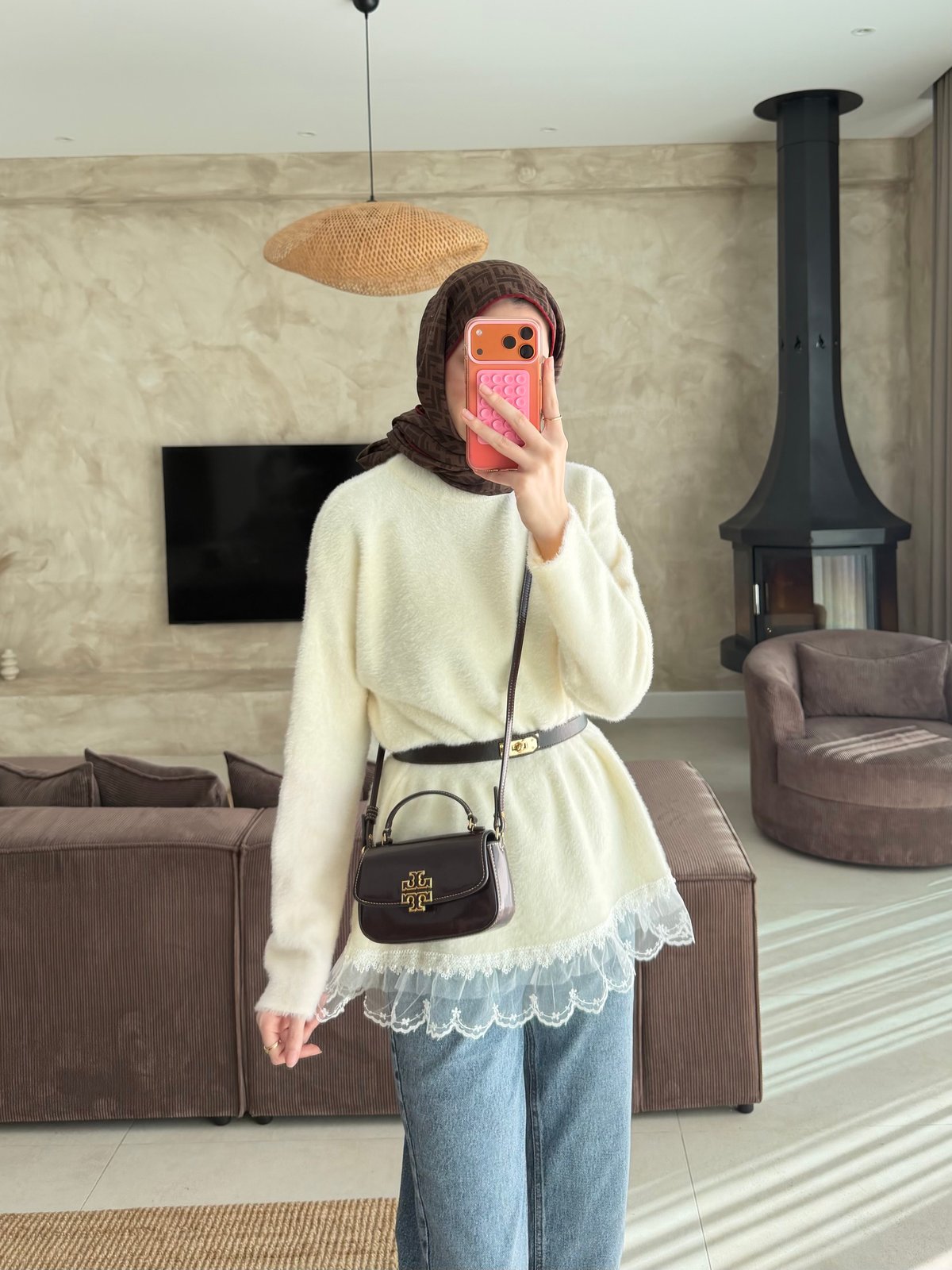Alya Dantel Detaylı Angora Kazak Ekru (2915)