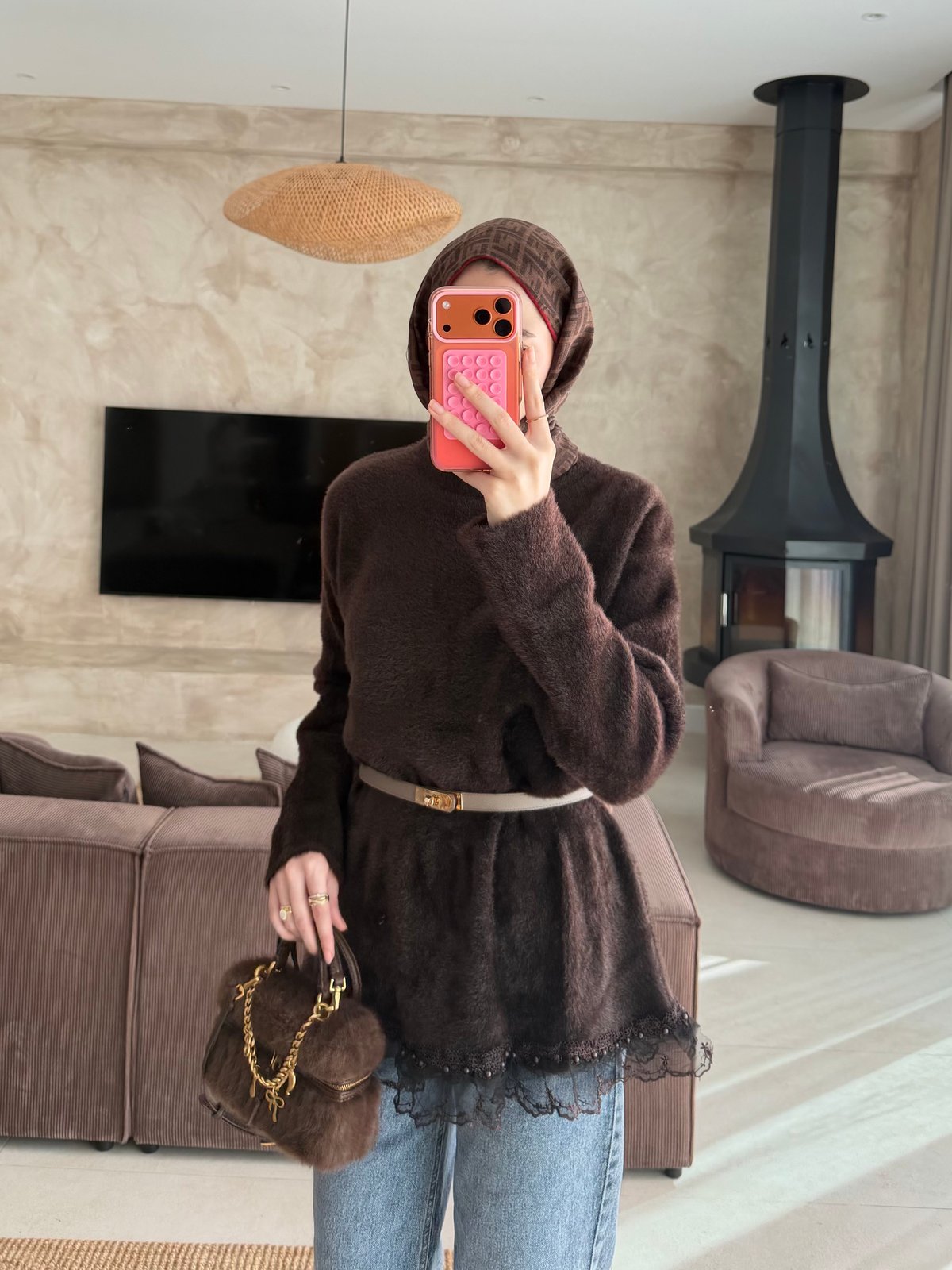 Alya Dantel Detaylı Angora Kazak Kahve (2915)