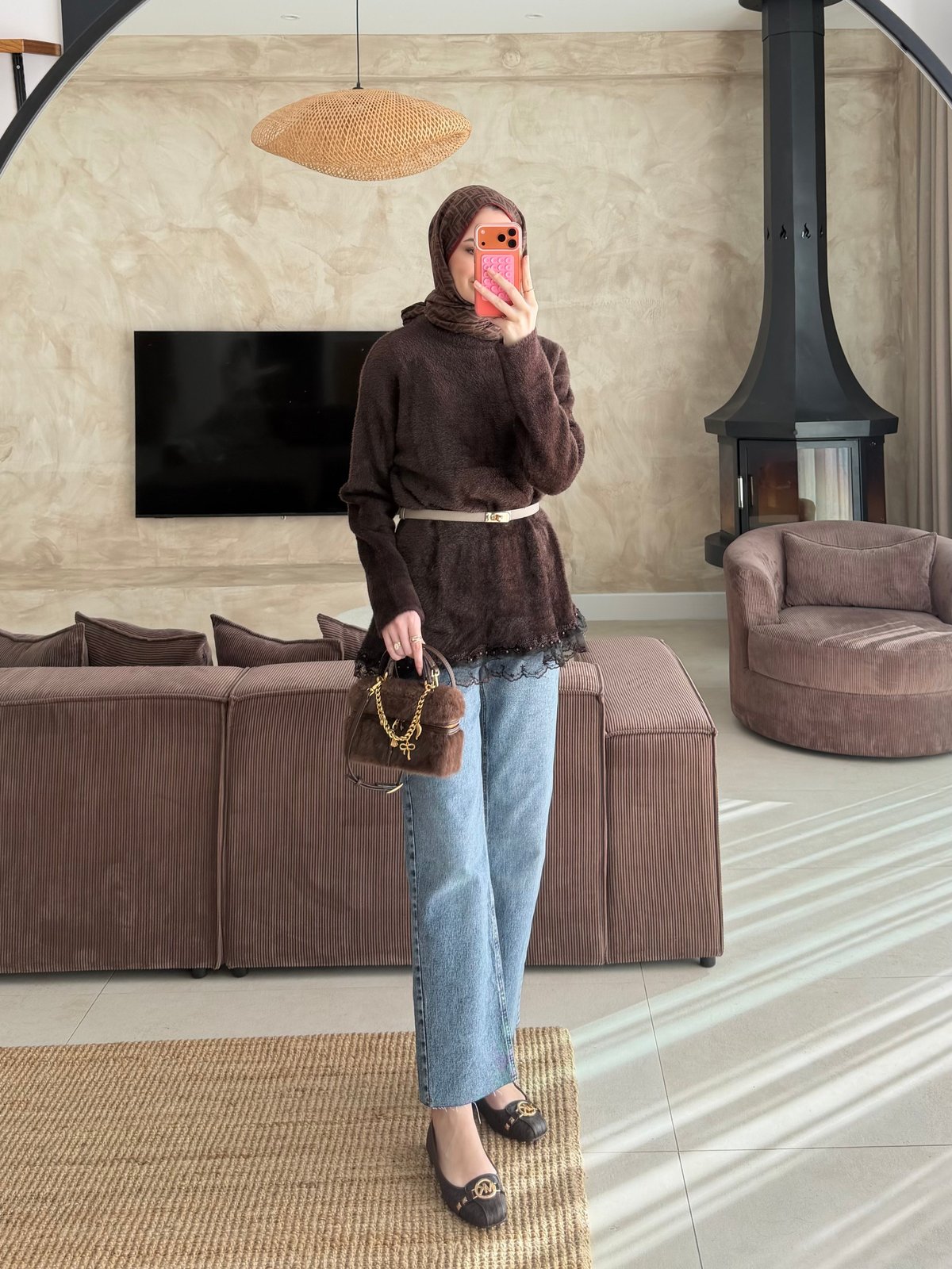 Alya Dantel Detaylı Angora Kazak Kahve (2915)