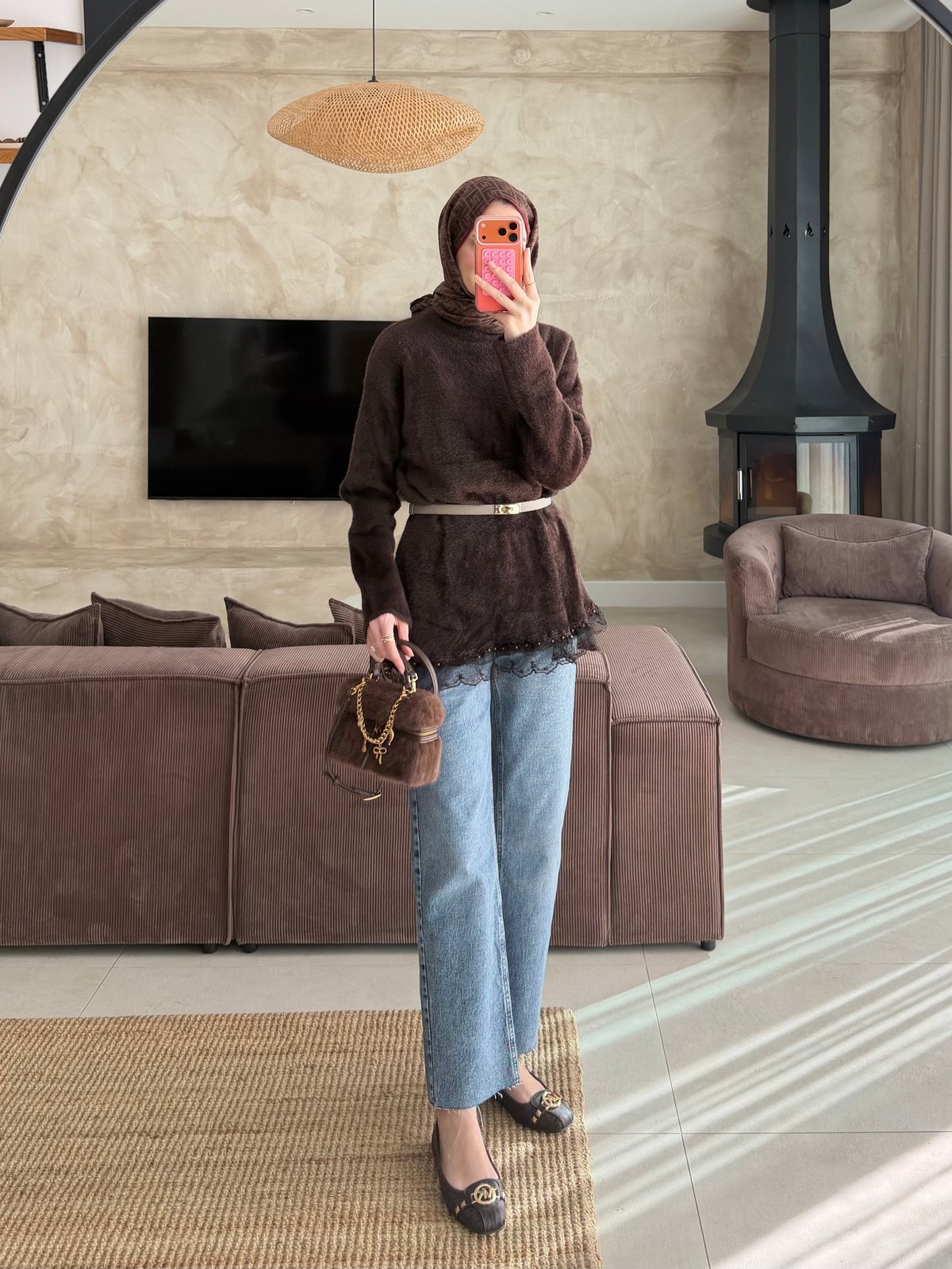 Alya Dantel Detaylı Angora Kazak Kahve (2915)