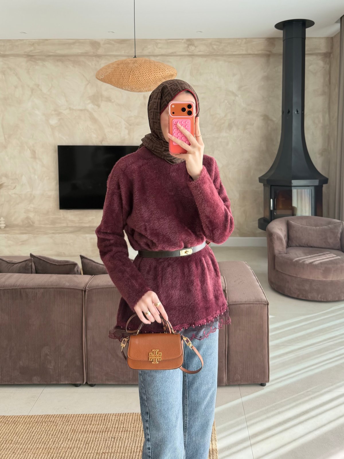 Alya Dantel Detaylı Angora Kazak Mürdüm (2915)