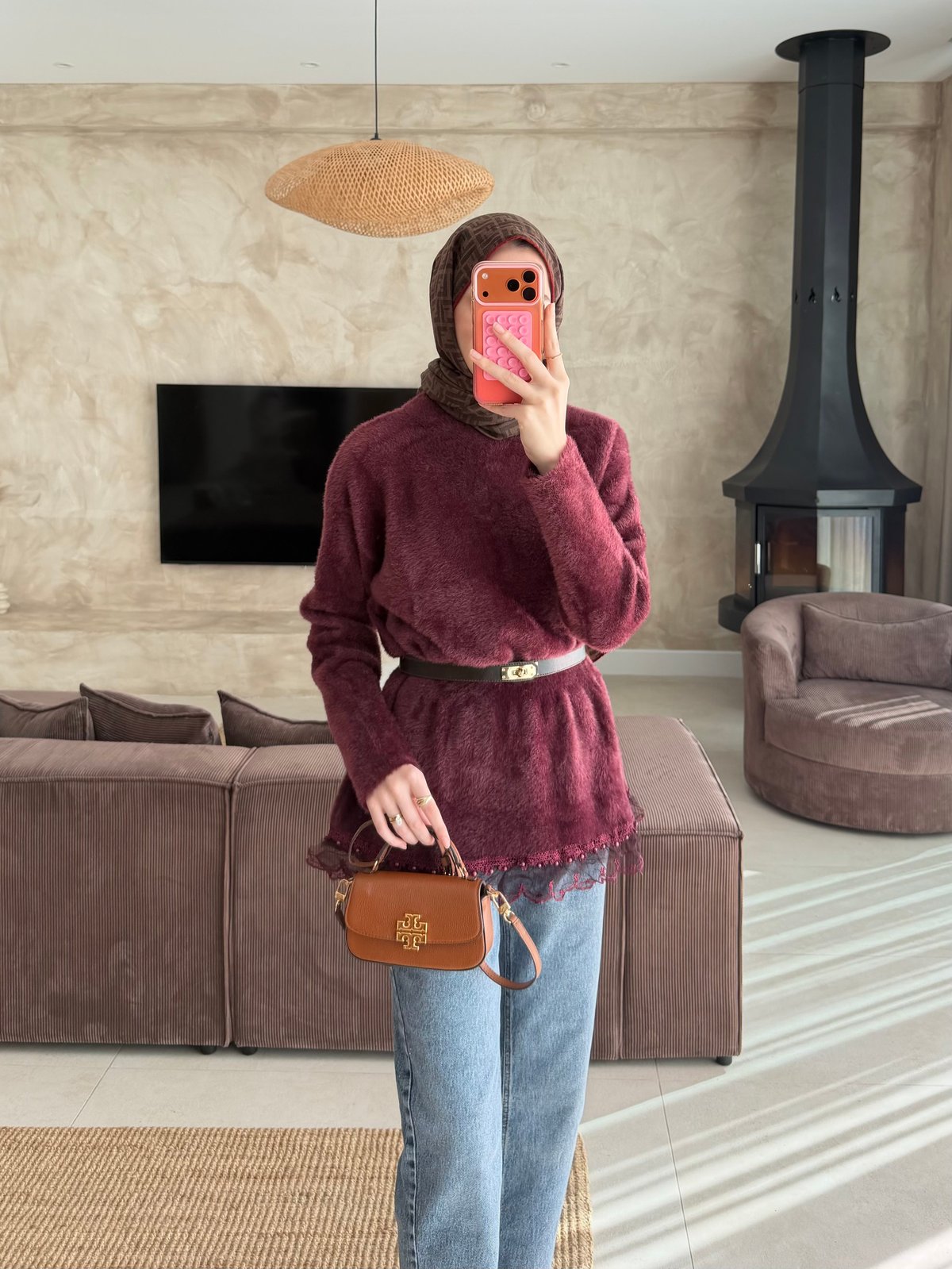 Alya Dantel Detaylı Angora Kazak Mürdüm (2915)