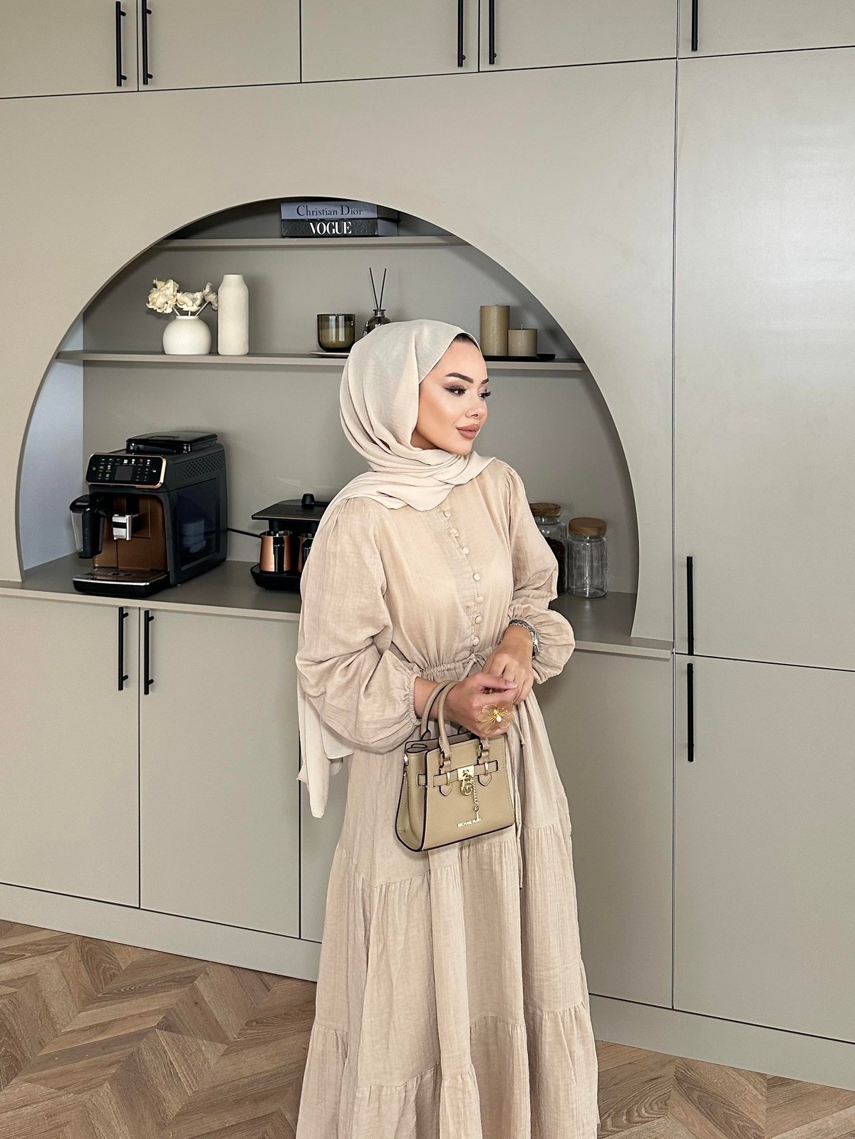 Alya Müslin Elbise Bej