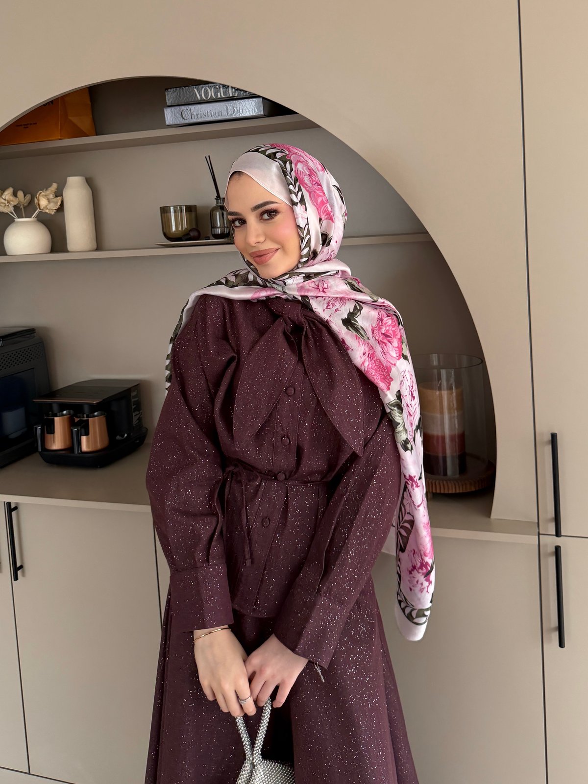 Amari Işıltılı Bağlamalı Kot Etekli Takım Mürdüm (3022)