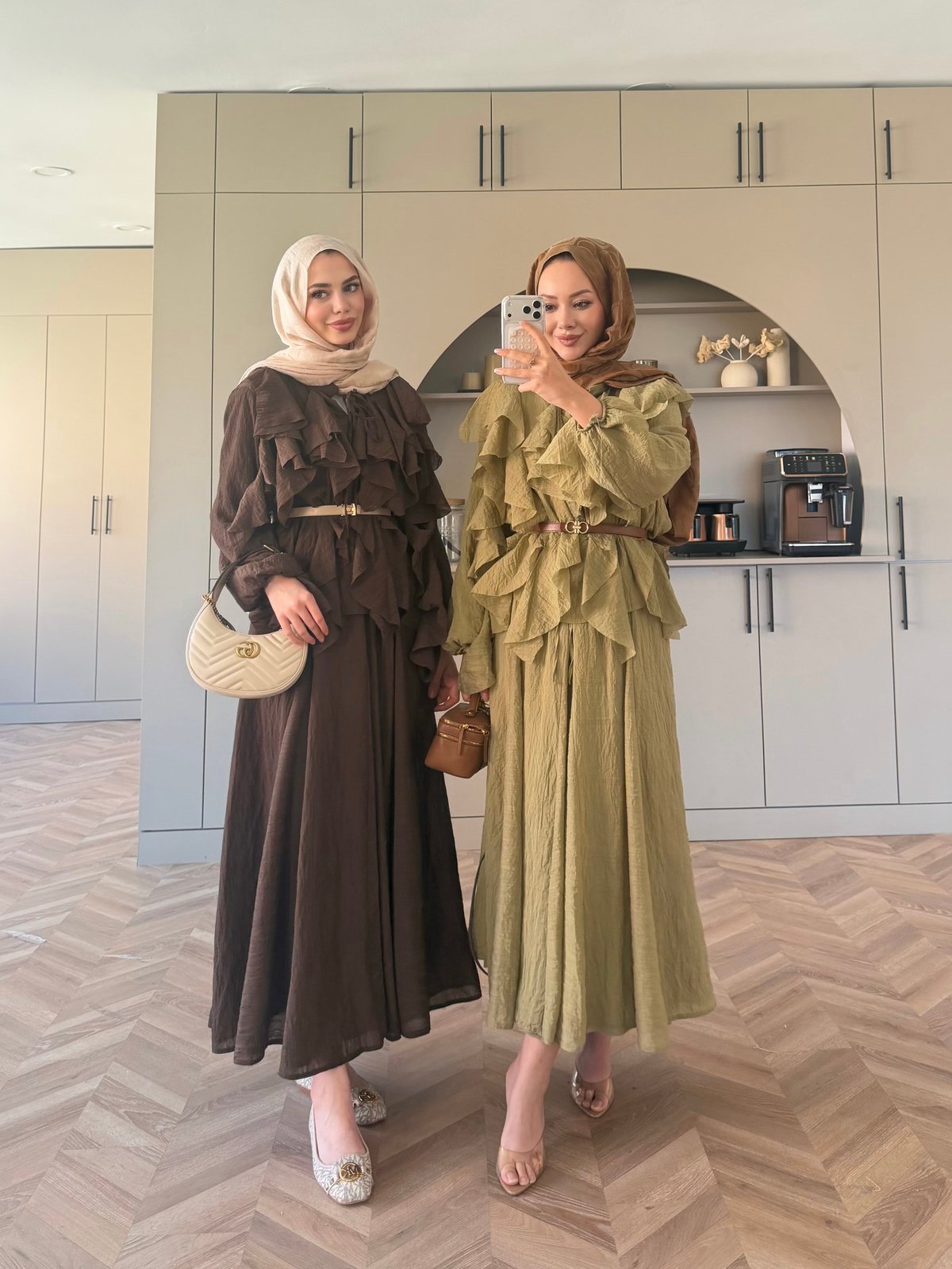 Angelina Fırfırlı Etekli Takım Kahve (4105)
