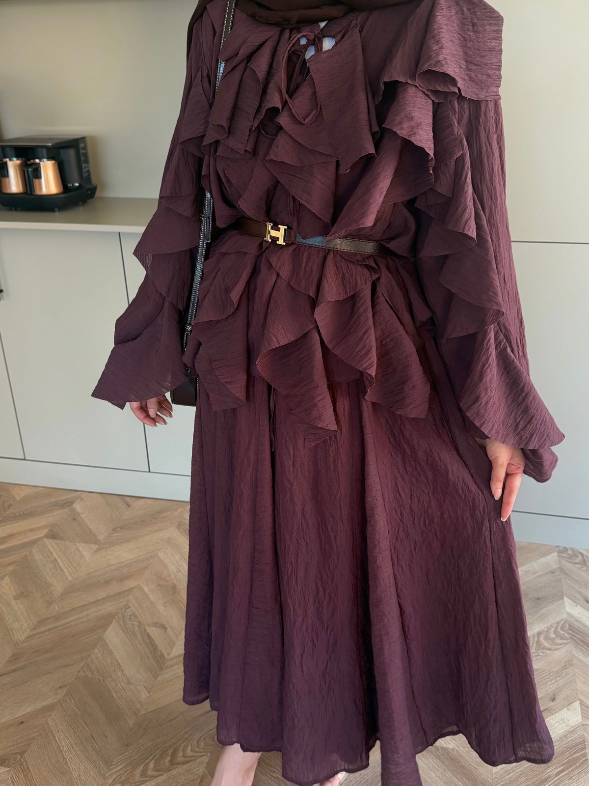 Angelina Fırfırlı Etekli Takım Mürdüm (4105)