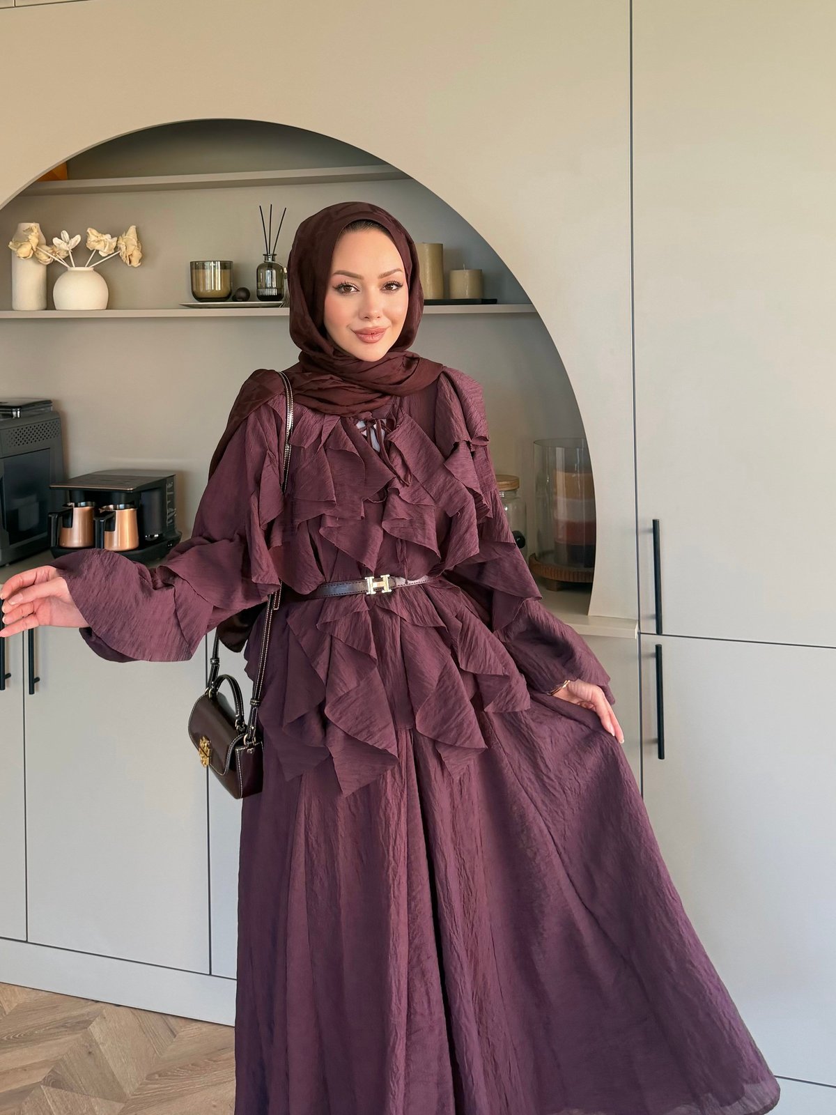 Angelina Fırfırlı Etekli Takım Mürdüm (4105)
