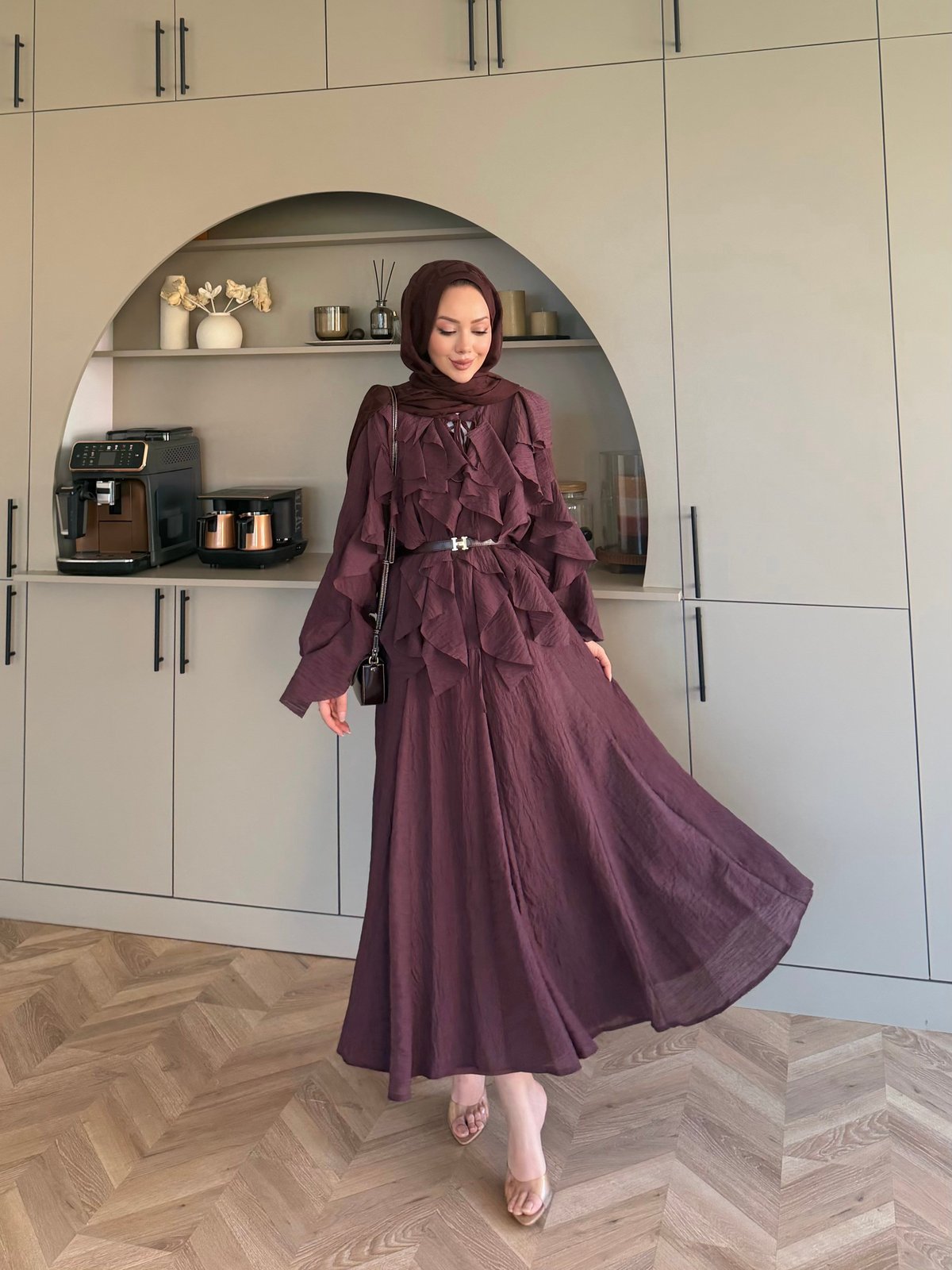 Angelina Fırfırlı Etekli Takım Mürdüm (4105)