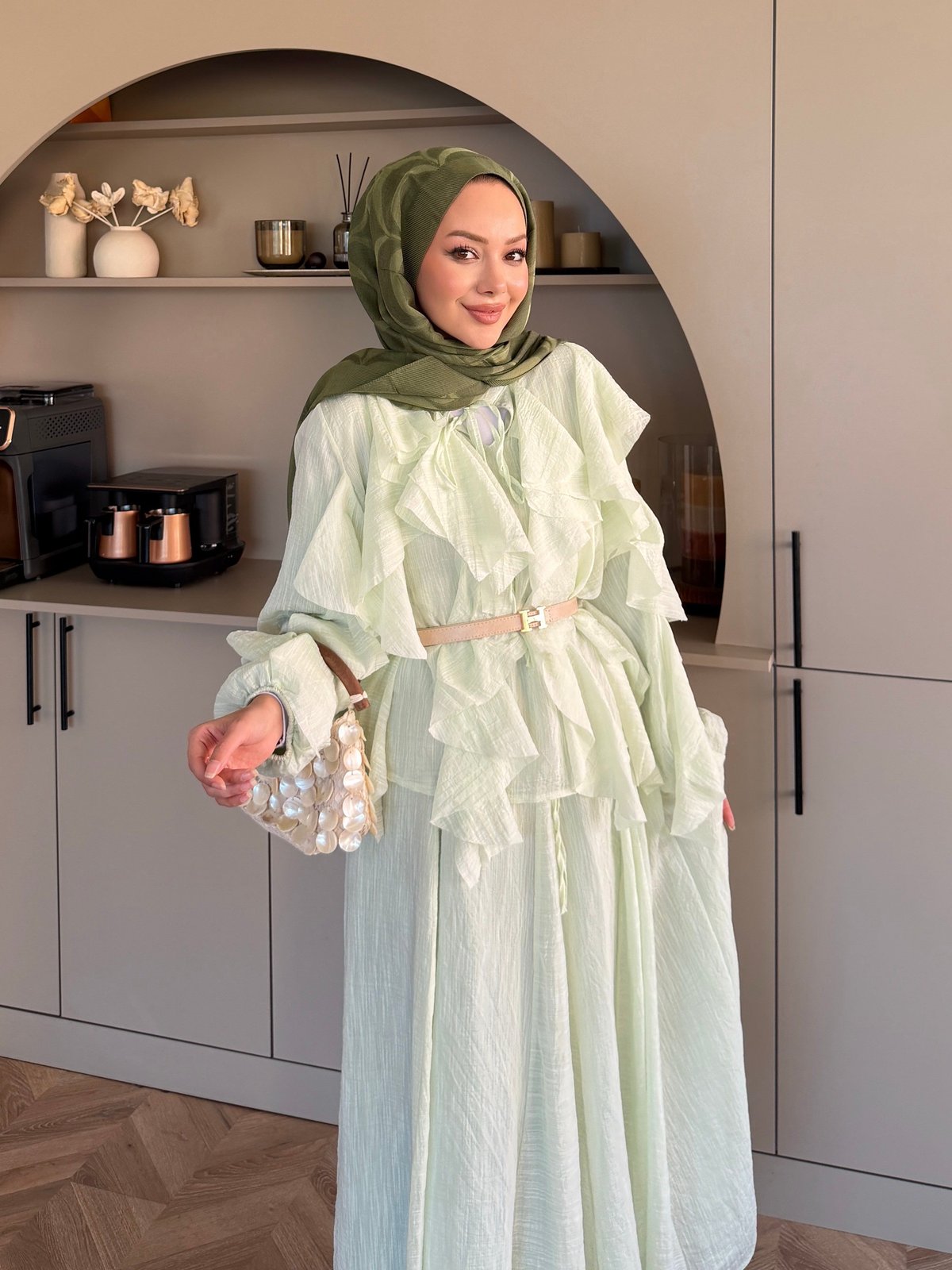 Angelina Fırfırlı Etekli Takım Su Yeşili (4105)