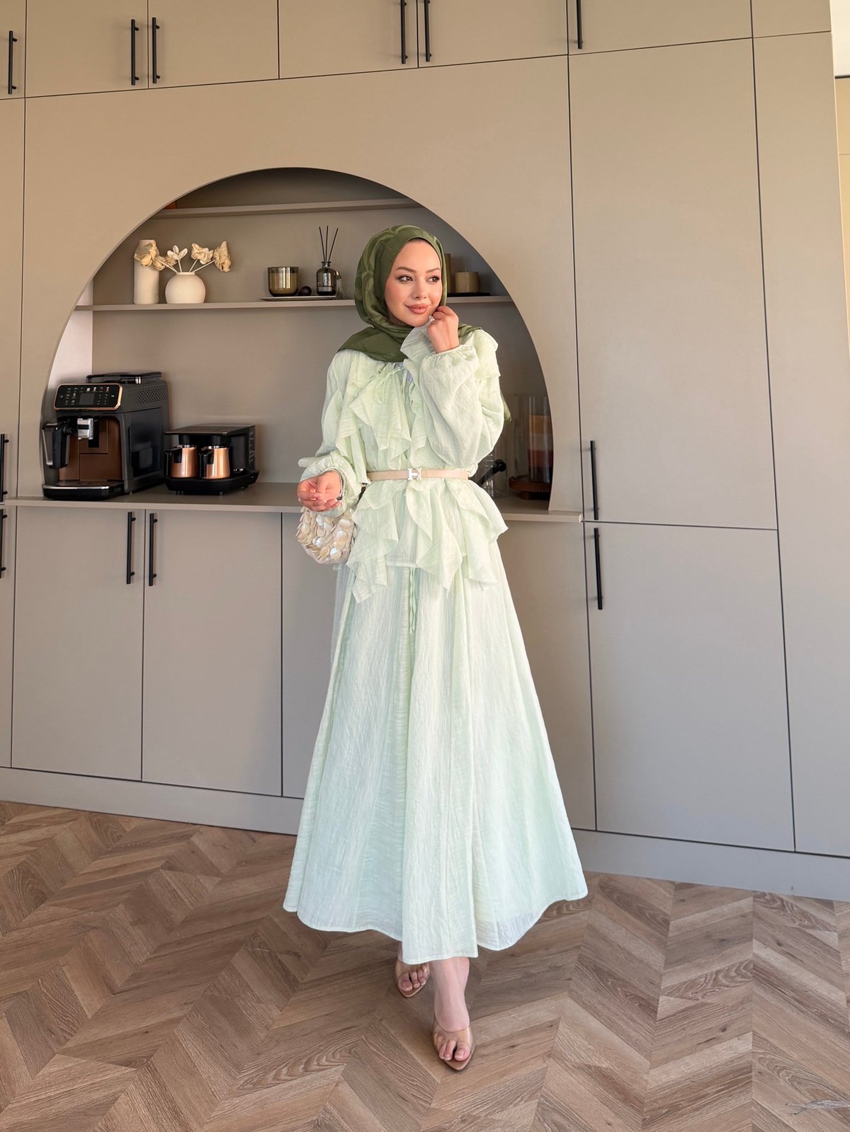 Angelina Fırfırlı Etekli Takım Su Yeşili (4105)