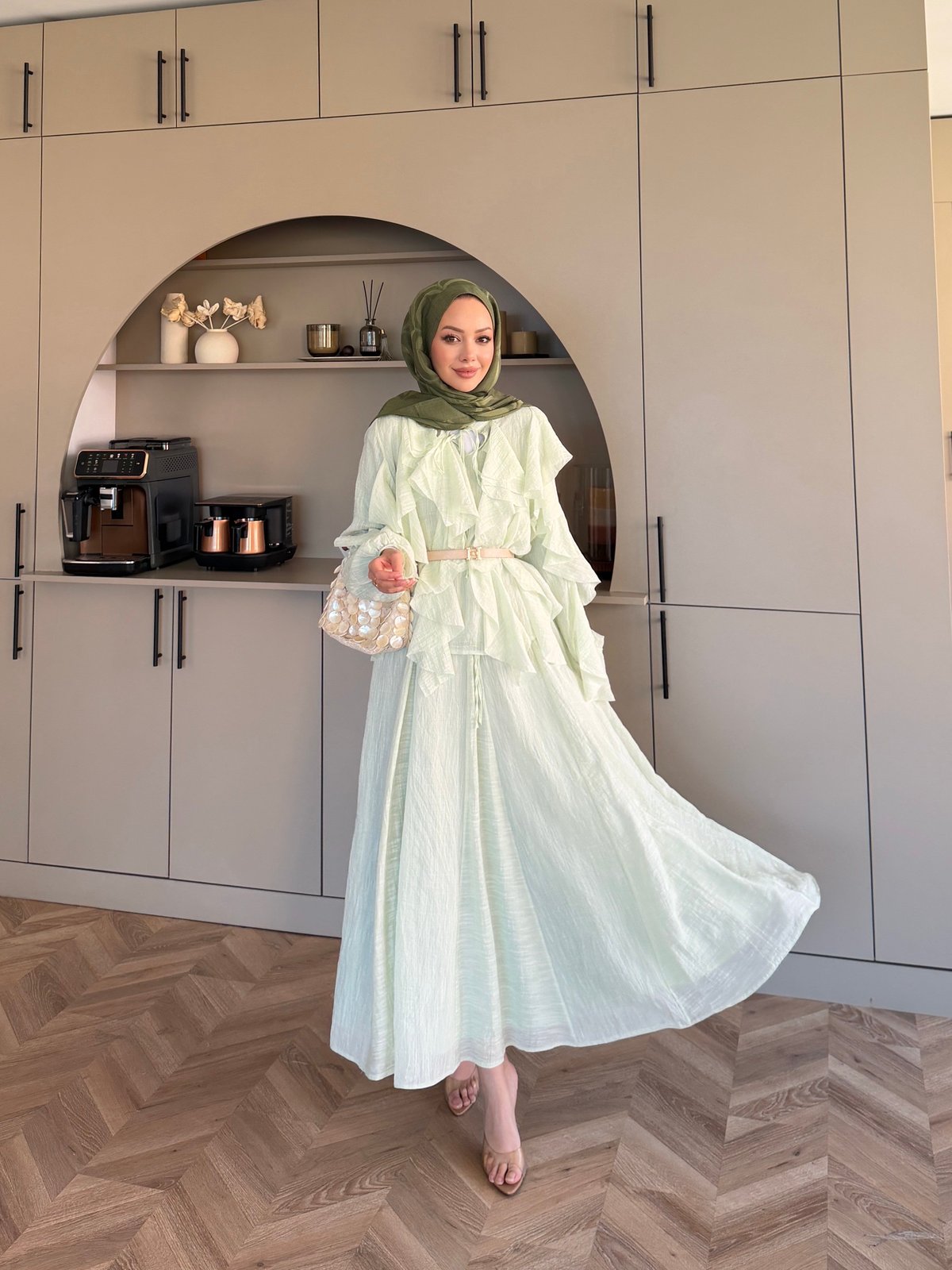 Angelina Fırfırlı Etekli Takım Su Yeşili (4105)