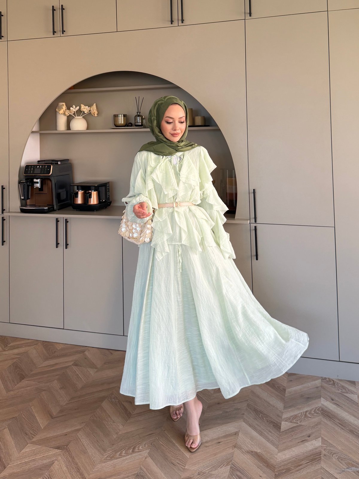 Angelina Fırfırlı Etekli Takım Su Yeşili (4105)