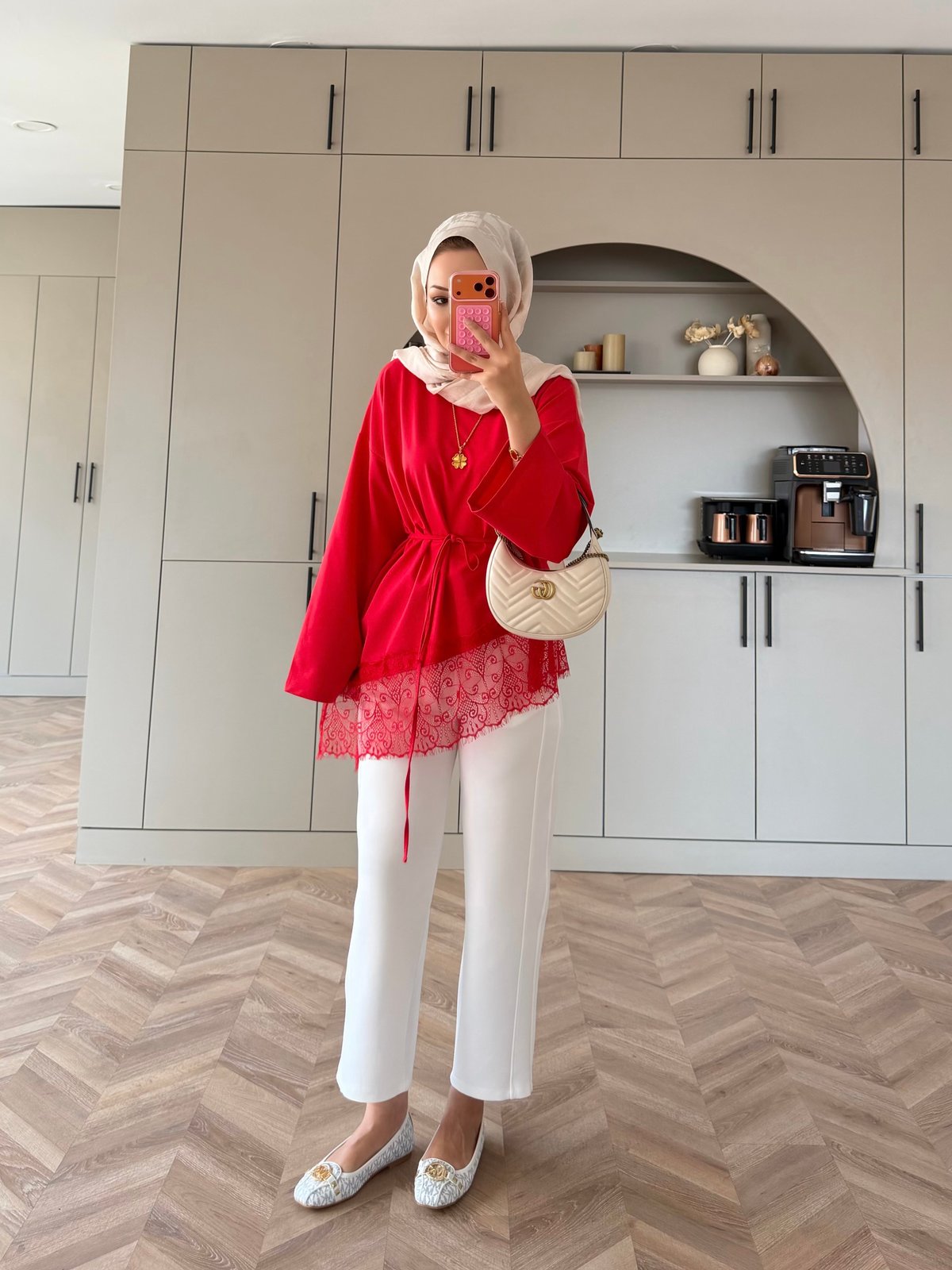 Asimetrik Dantel Detaylı Sweat Kırmızı (3491)