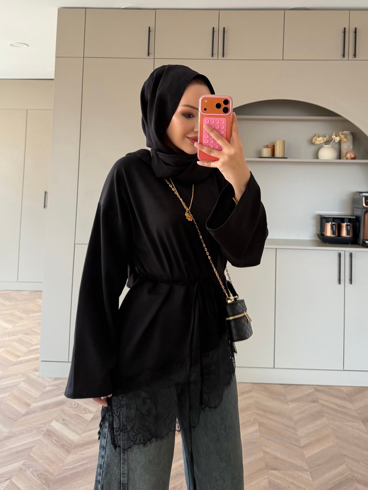 Asimetrik Dantel Detaylı Sweat Siyah (3491)