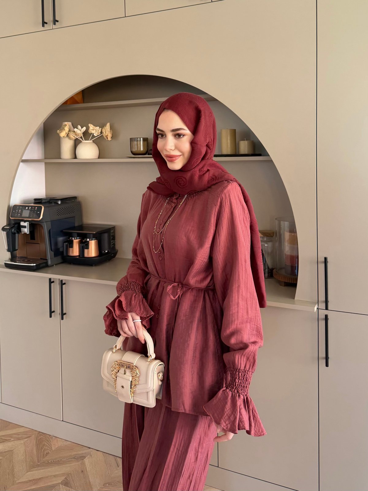 Aslin Düğmeli Pantolonlu Takım Kiremit (3072)