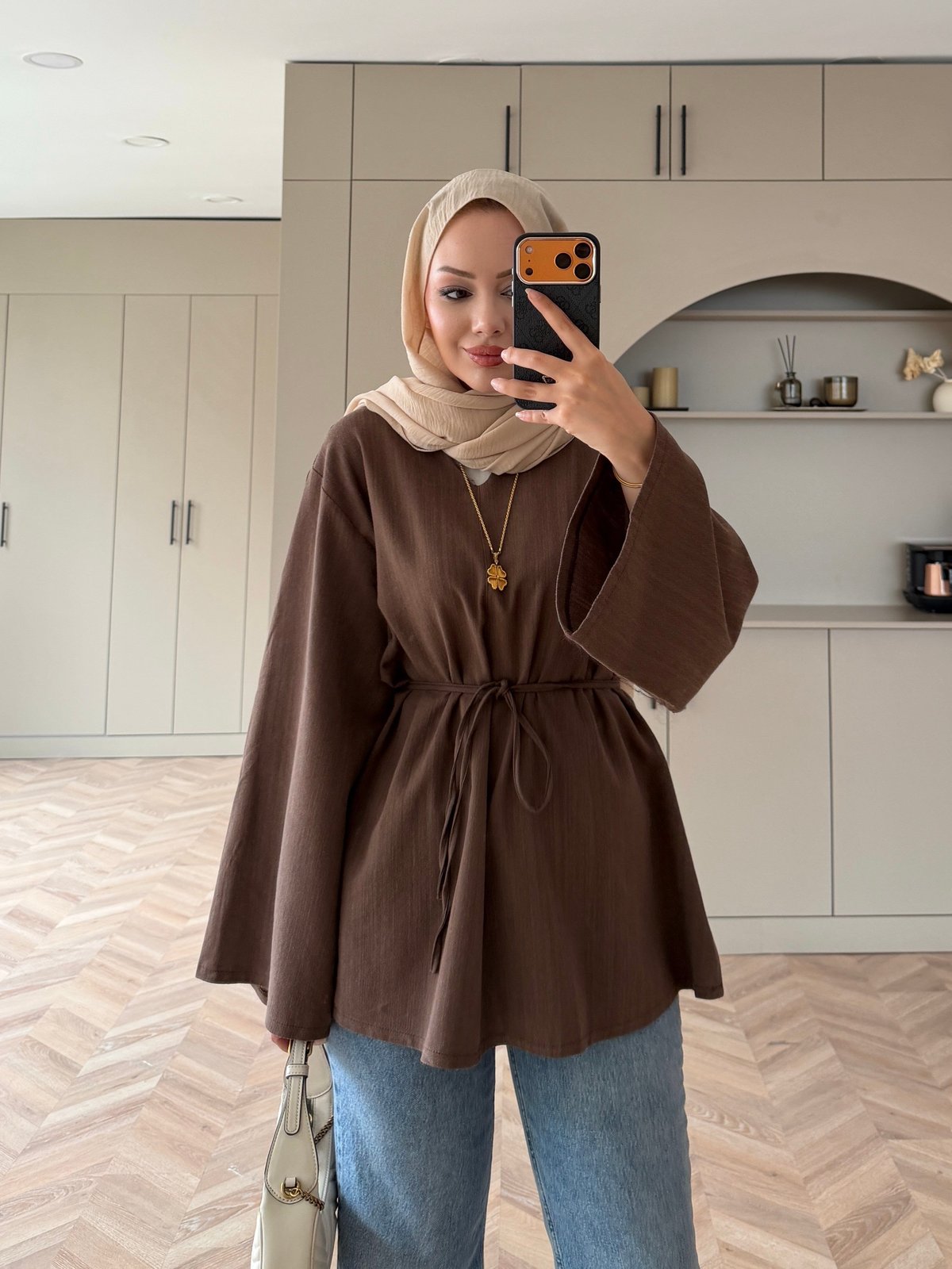 Ava Keten Bluz Kahve (4528)
