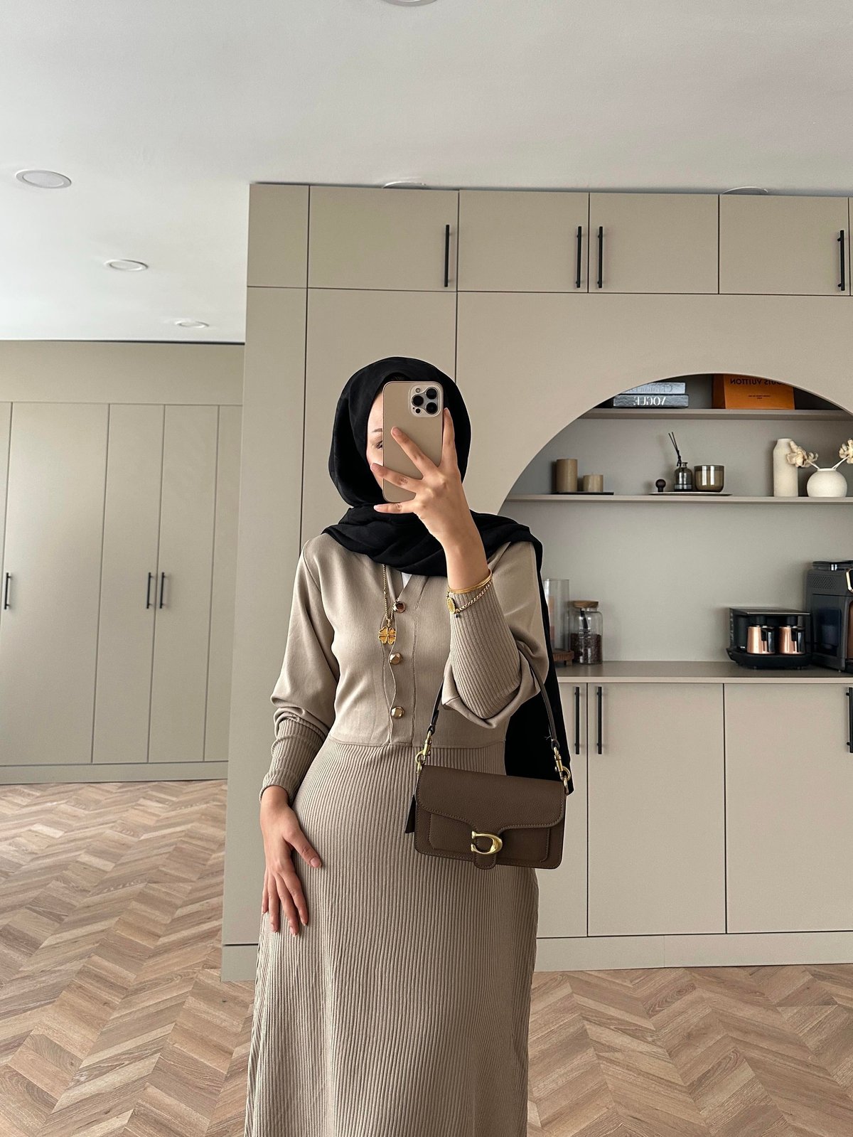 Ayda Triko Elbise Bej