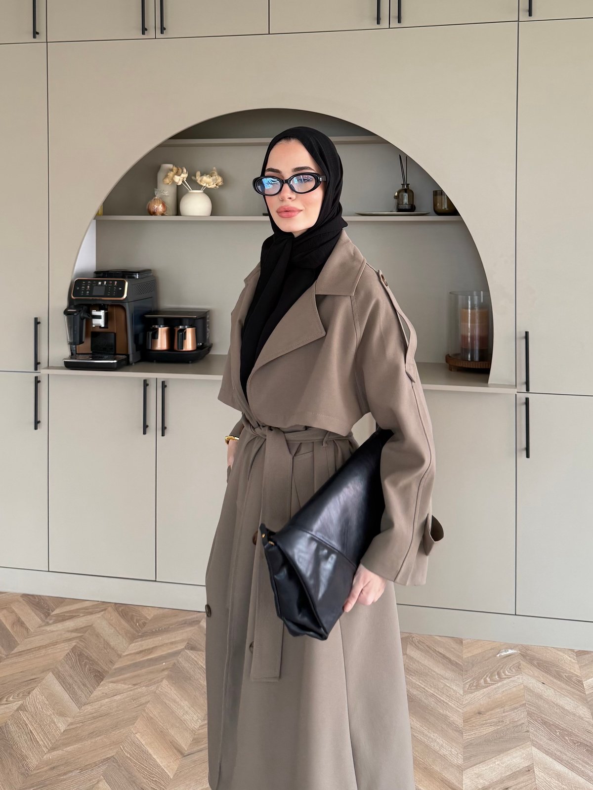 Aymira Düğmeli Uzun Trenç Haki (7589)