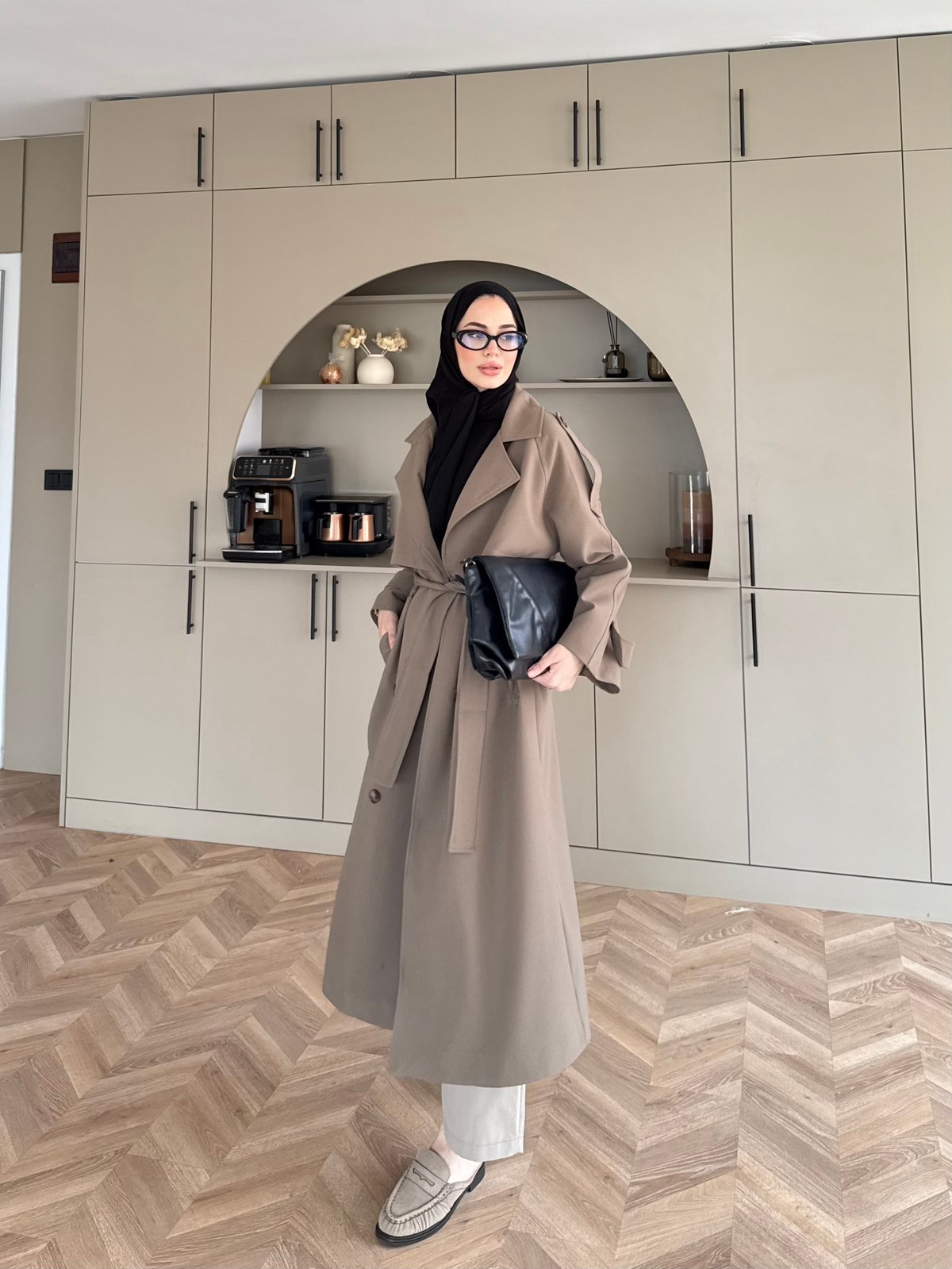 Aymira Düğmeli Uzun Trenç Haki (7589)