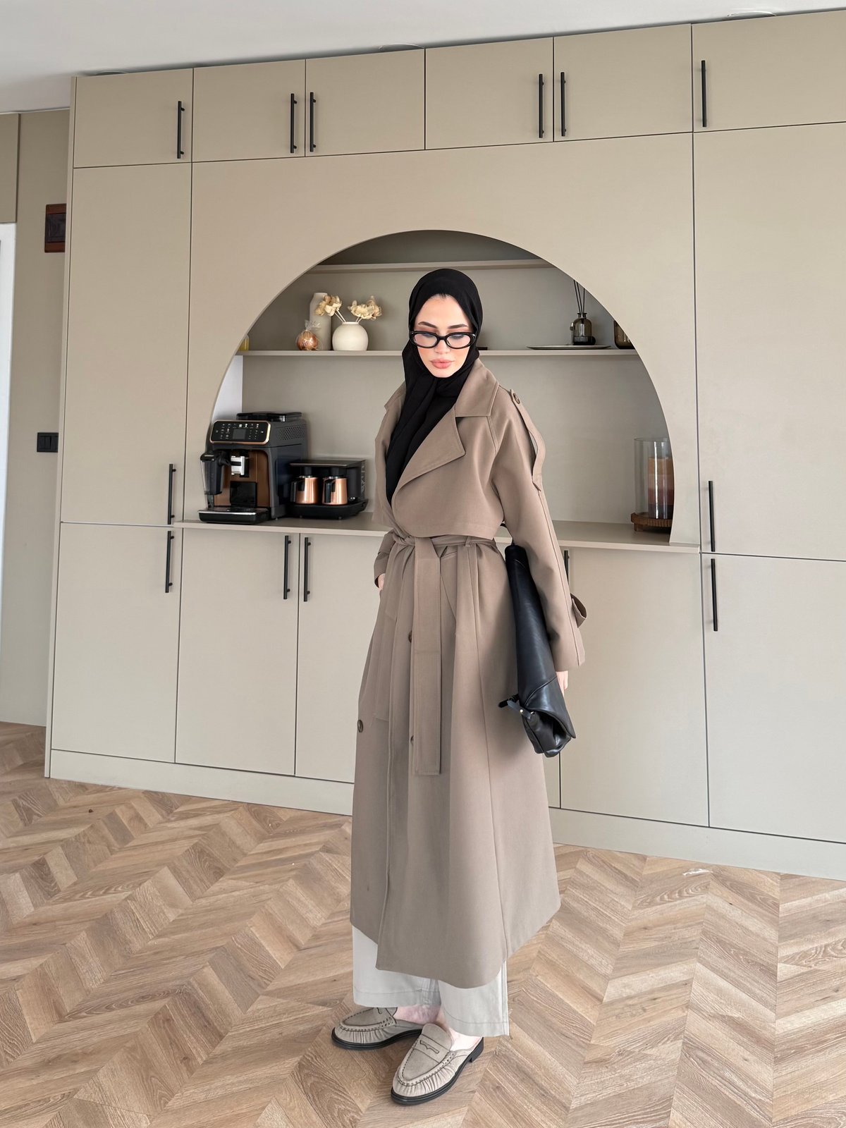 Aymira Düğmeli Uzun Trenç Haki (7589)