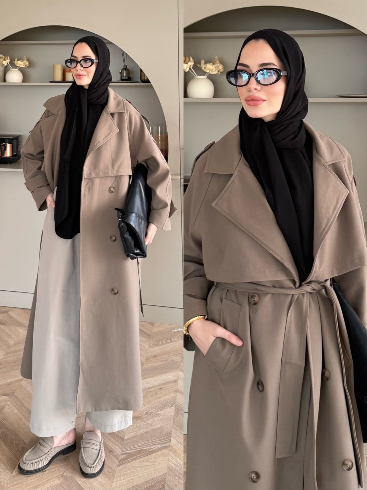 Aymira Düğmeli Uzun Trenç Haki (7589)