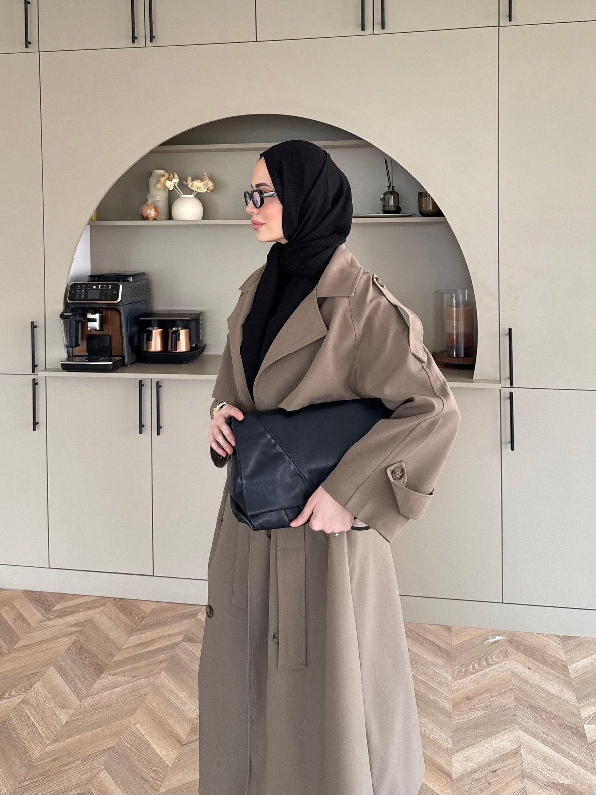 Aymira Düğmeli Uzun Trenç Haki (7589)