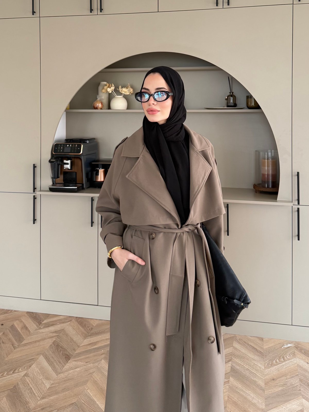 Aymira Düğmeli Uzun Trenç Haki (7589)