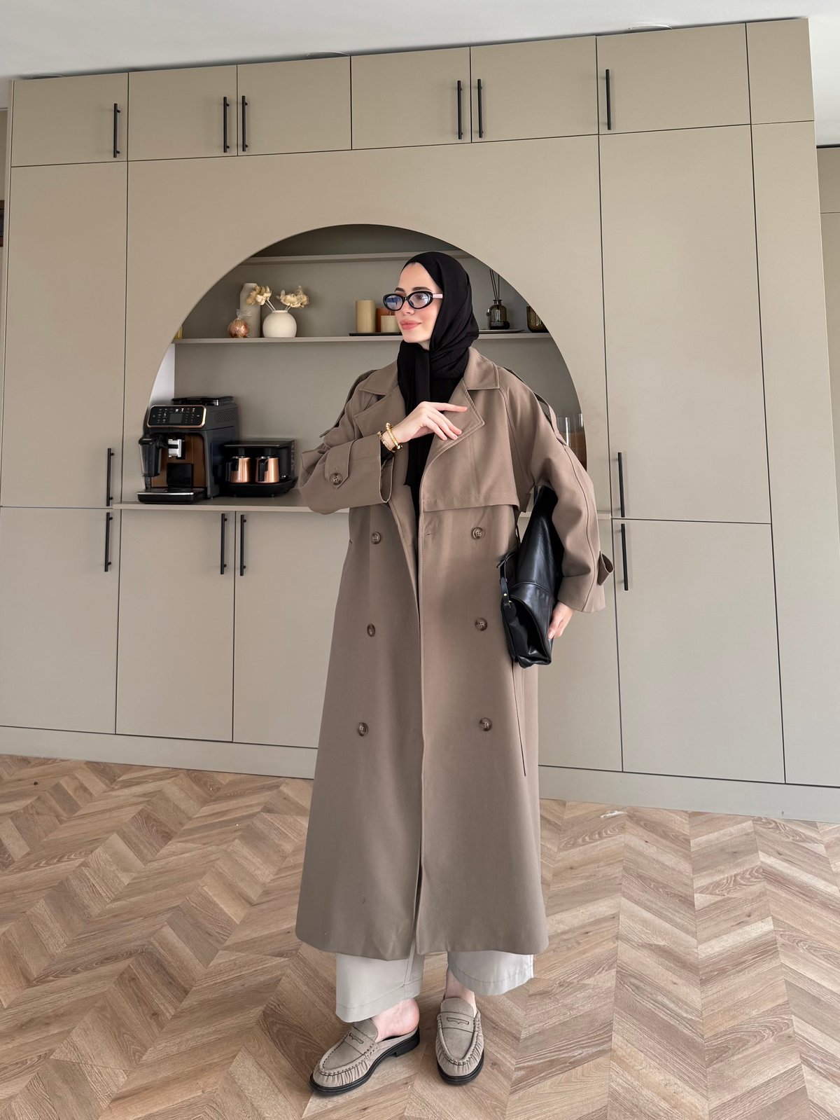 Aymira Düğmeli Uzun Trenç Haki (7589)