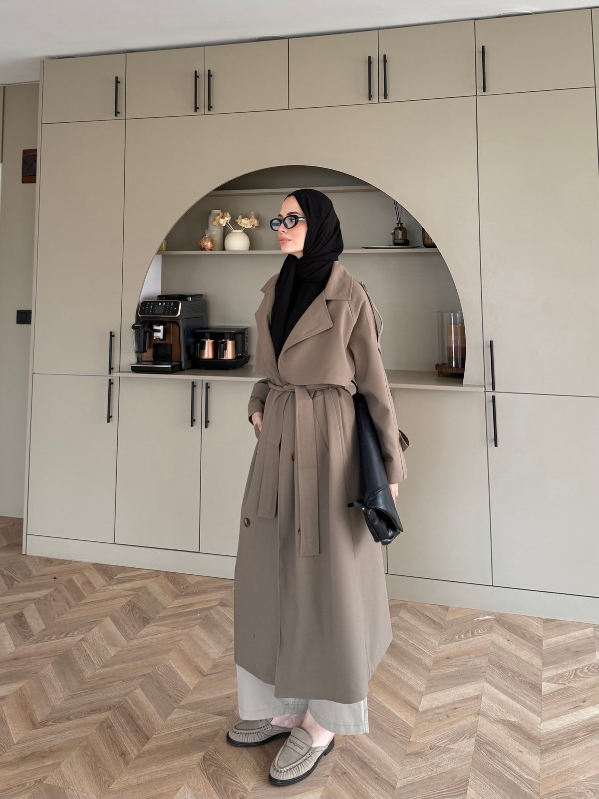 Aymira Düğmeli Uzun Trenç Haki (7589)