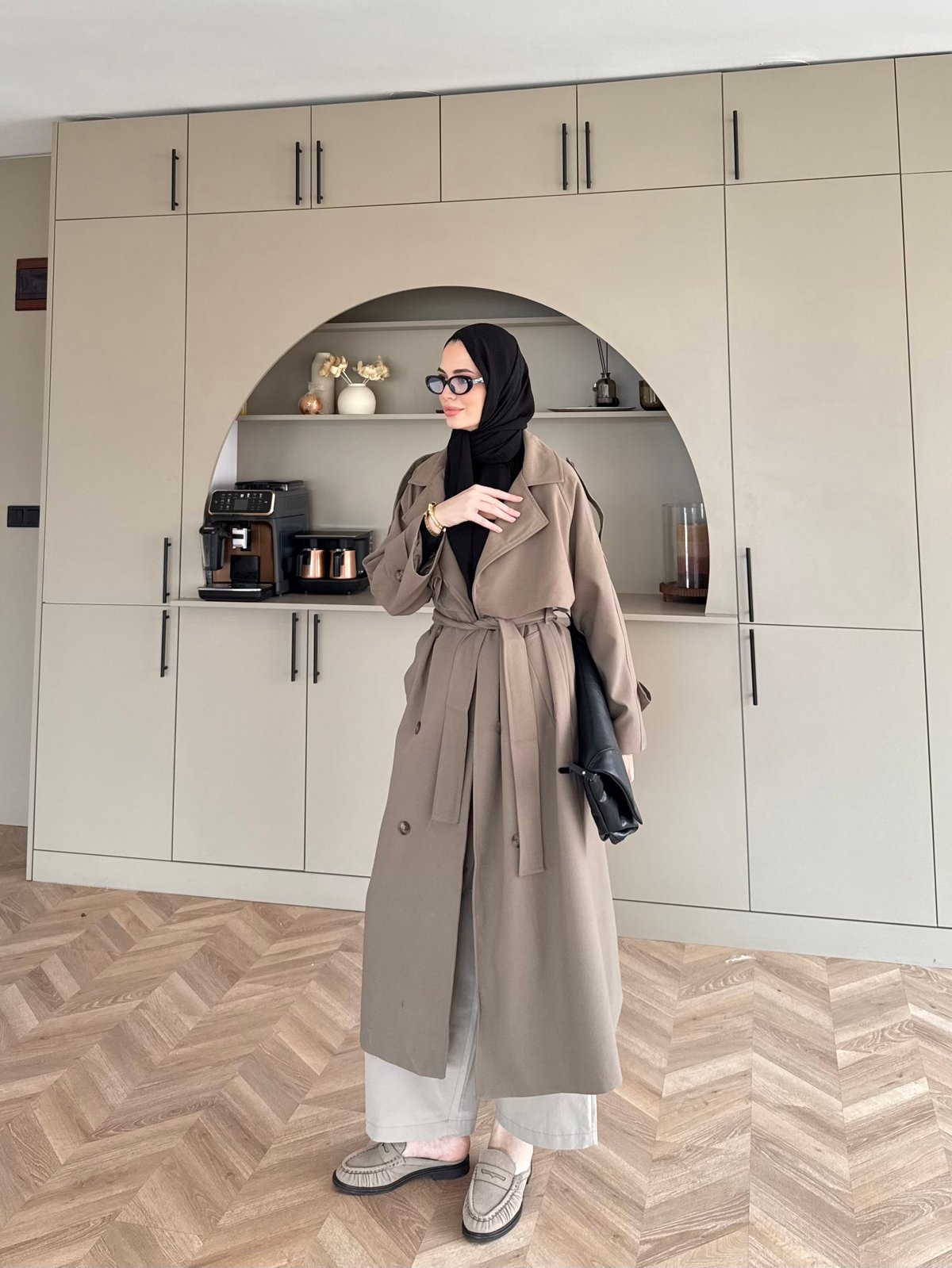 Aymira Düğmeli Uzun Trenç Haki (7589)