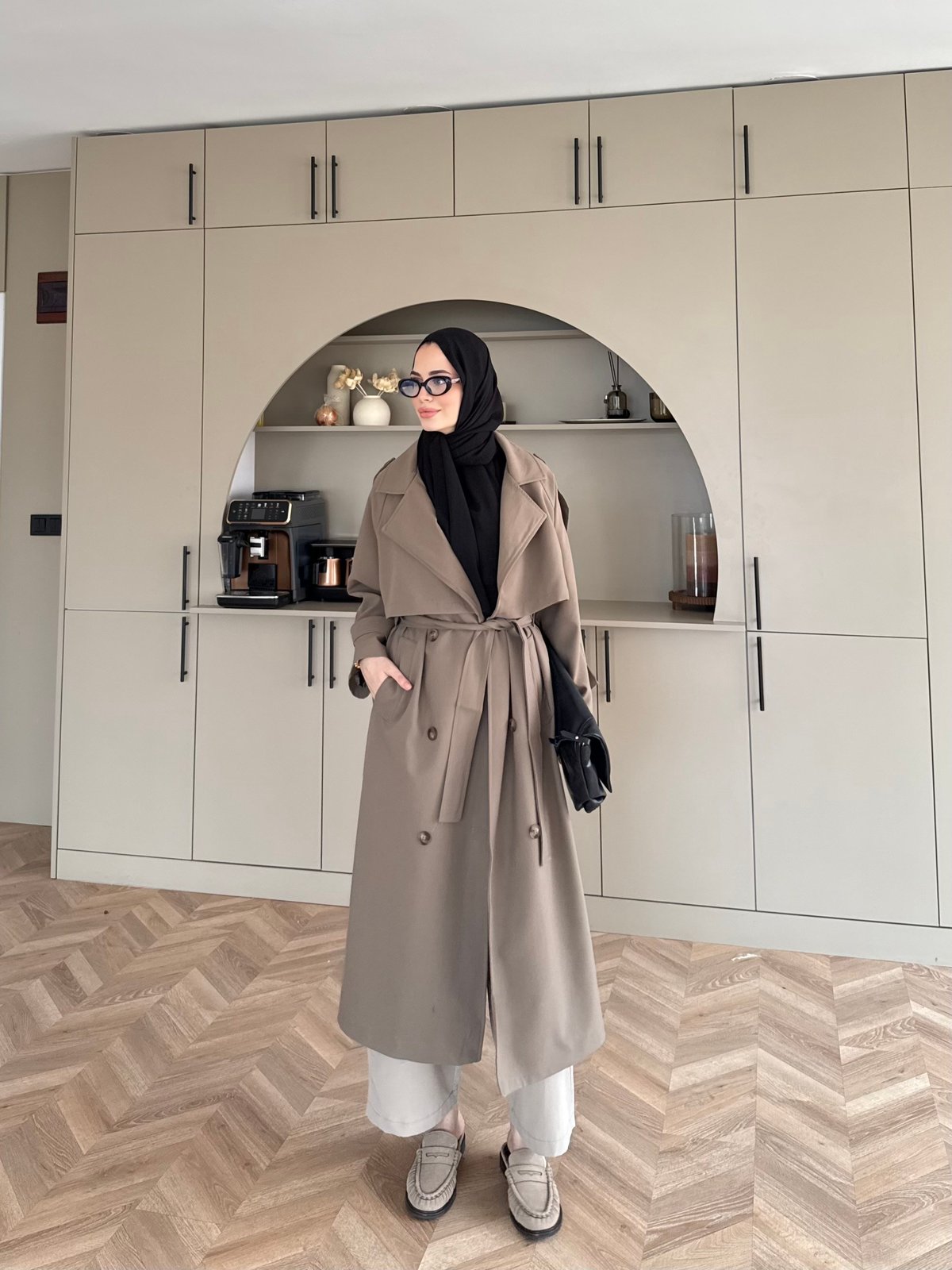 Aymira Düğmeli Uzun Trenç Haki (7589)