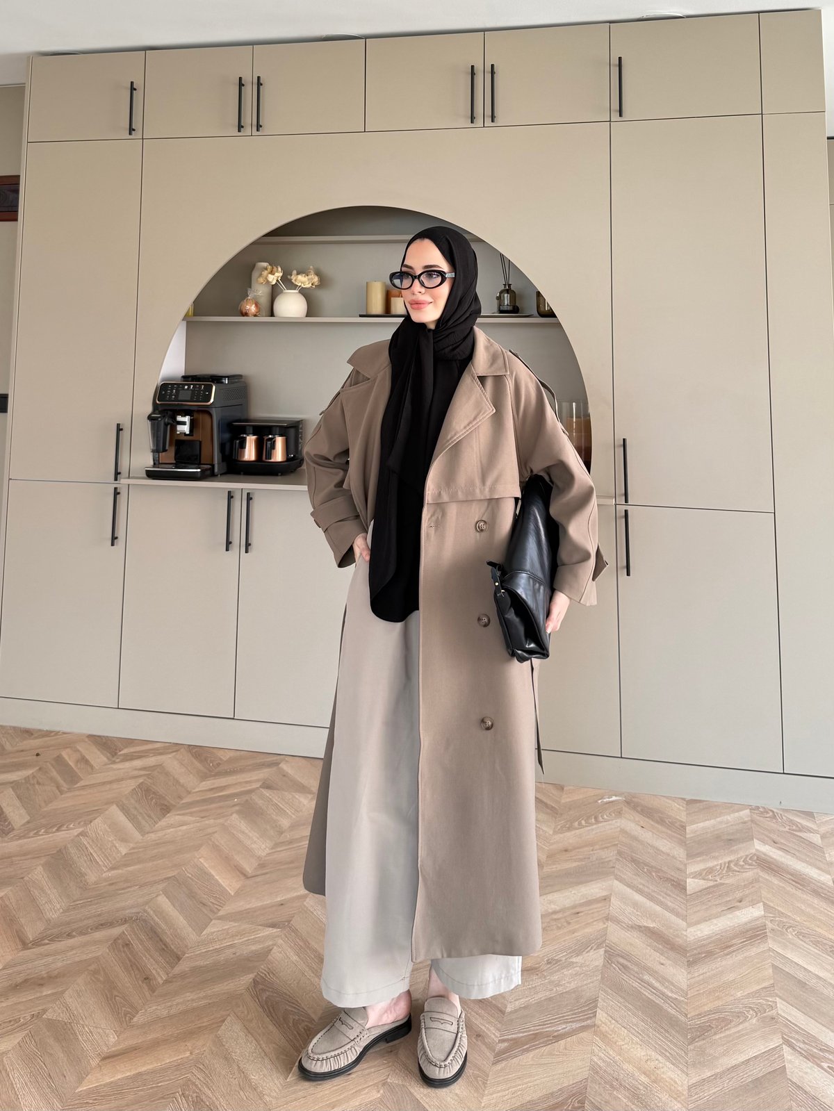 Aymira Düğmeli Uzun Trenç Haki (7589)
