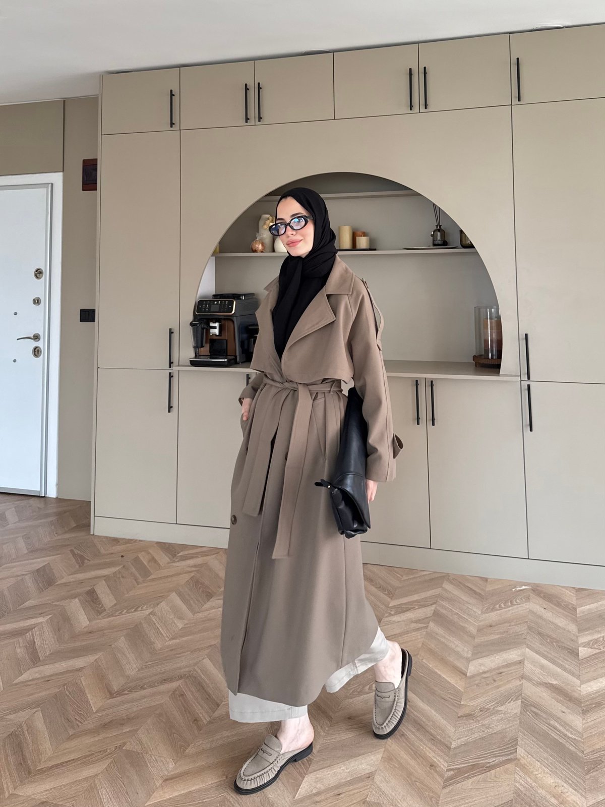Aymira Düğmeli Uzun Trenç Haki (7589)