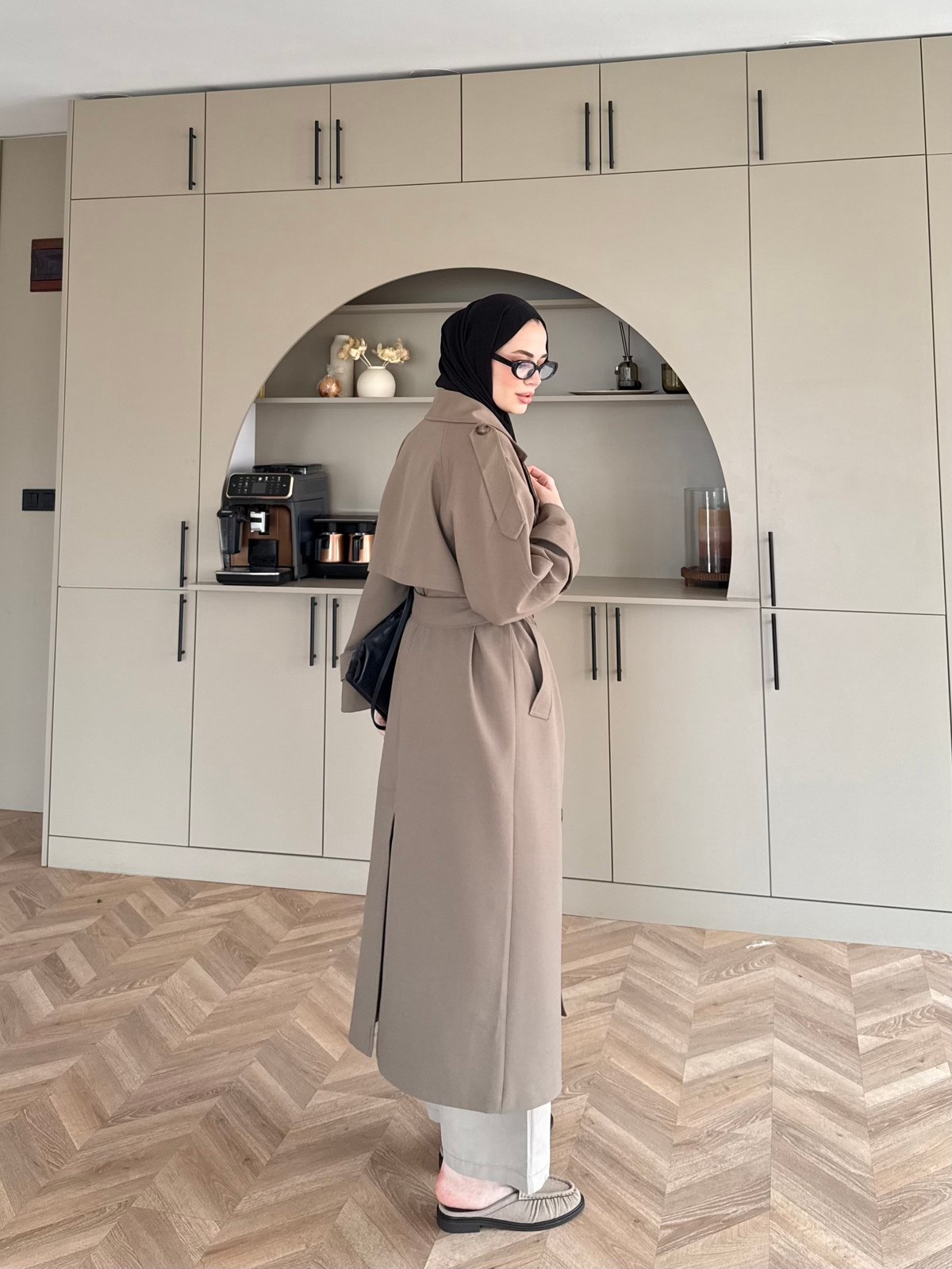 Aymira Düğmeli Uzun Trenç Haki (7589)