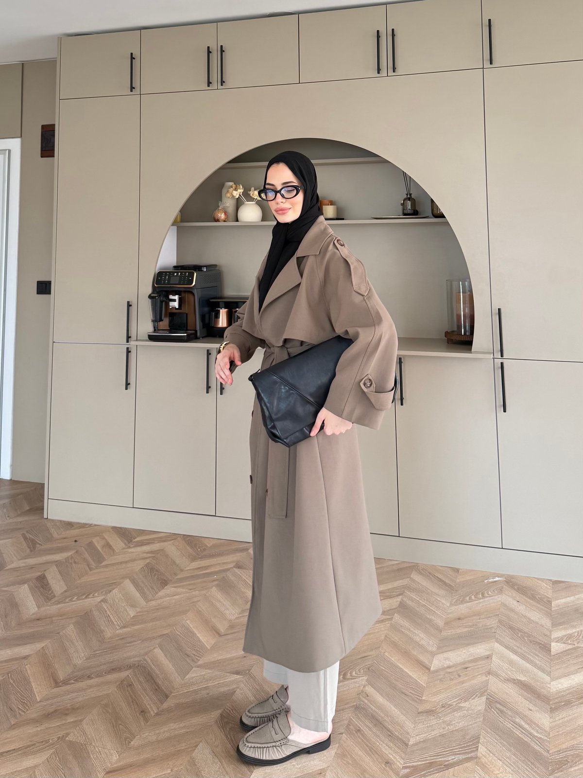 Aymira Düğmeli Uzun Trenç Haki (7589)